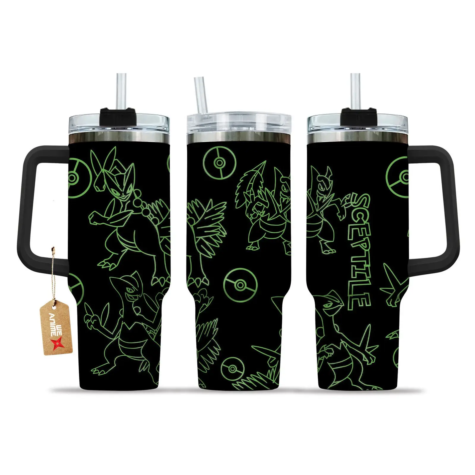 Sceptile Pokemon Anime  Custom Quencher  40oz Stainless Steel Tumbler With Handle HG