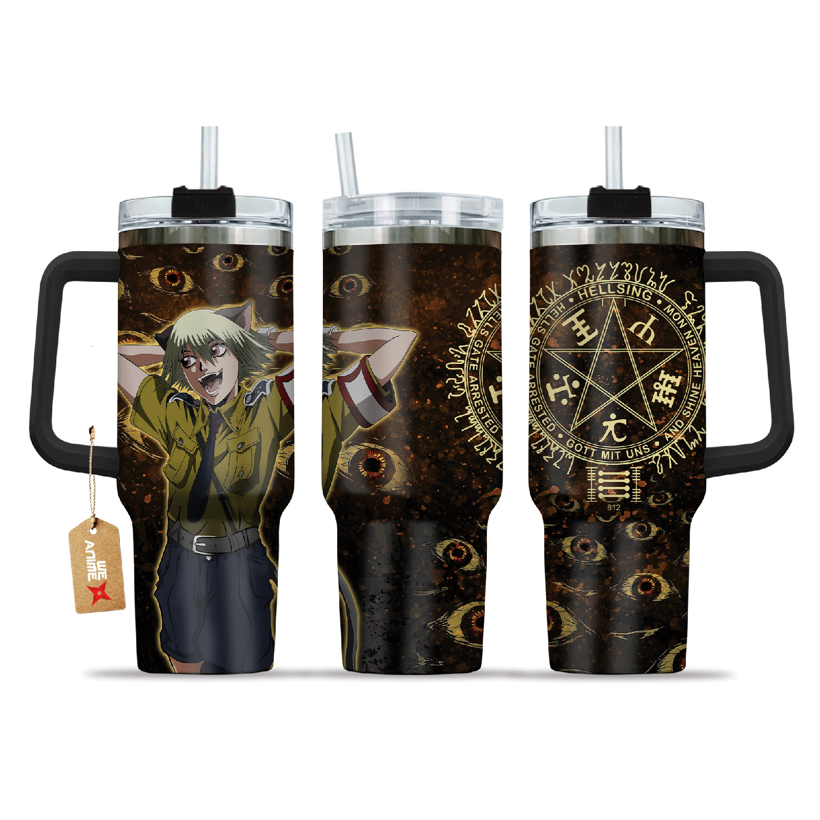 Schrodinger Hellsing Anime Custom  40oz Quencher Stainless Steel Tumbler With Handle, Best Gift Idea NVA
