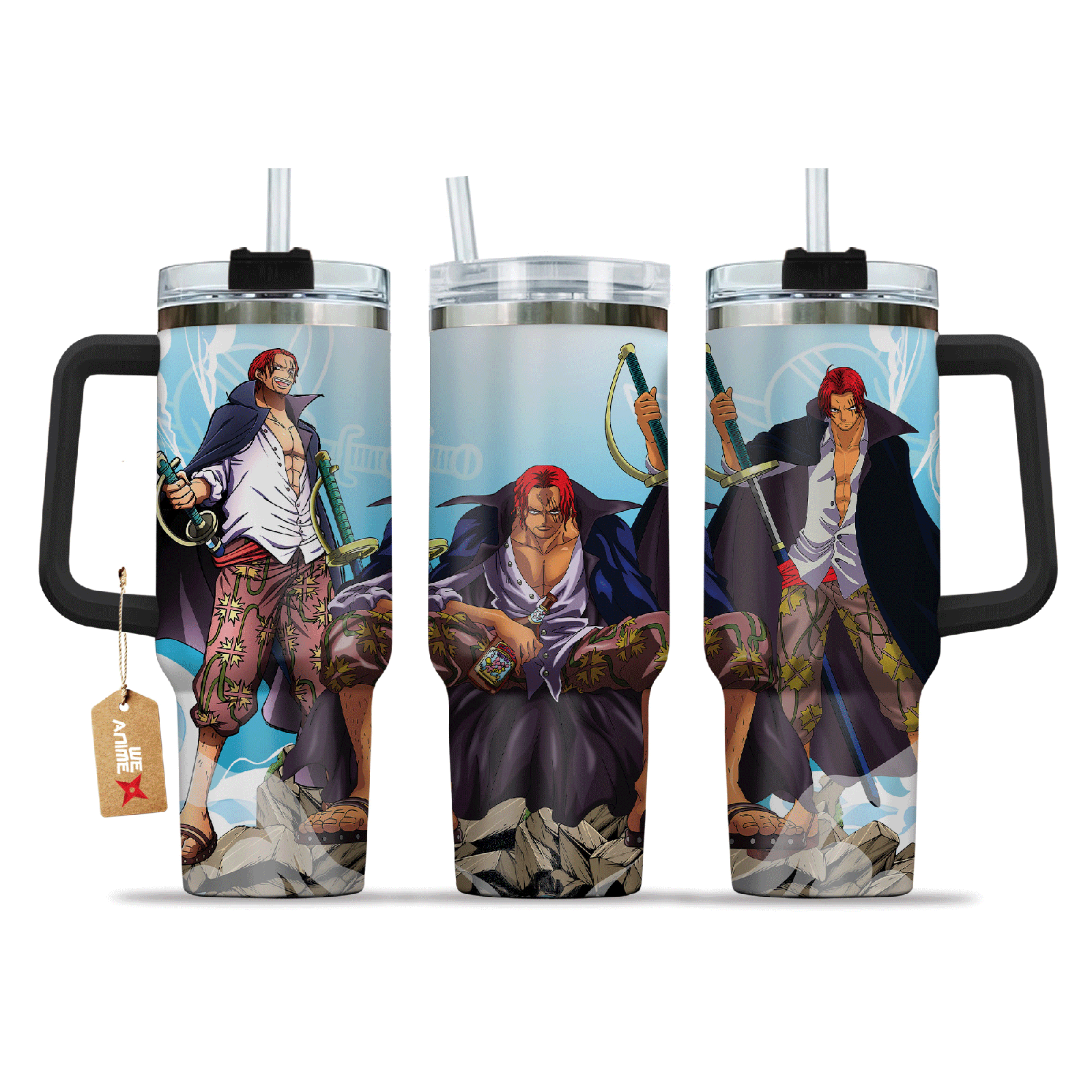 Shanks One Piece Anime Custom  40oz Quencher Stainless Steel Tumbler With Handle, Best Gift Idea NVA, Best Gift Idea NVA