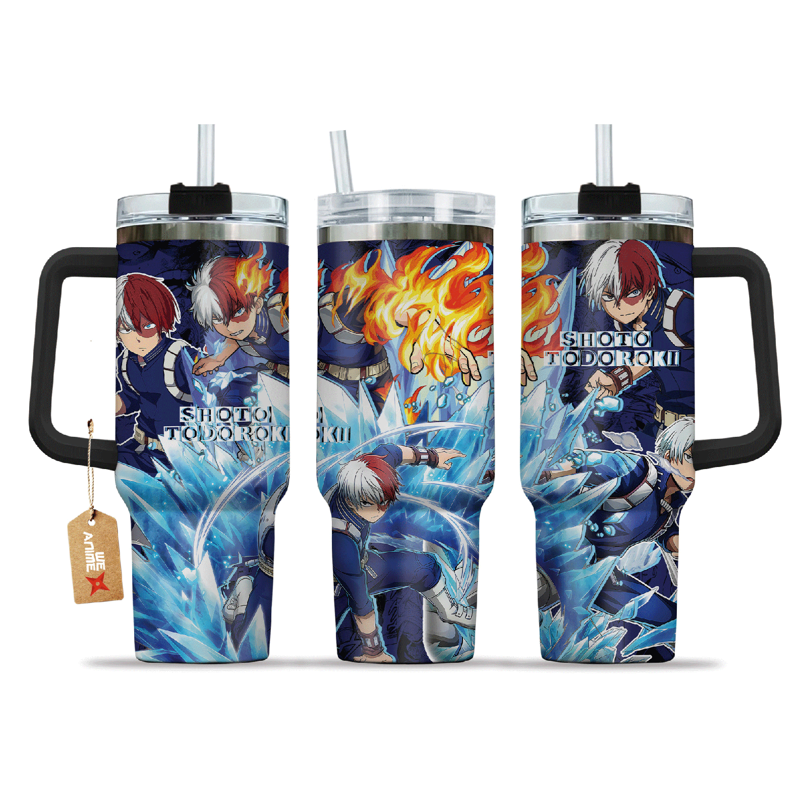 Shoto Todoroki Boku no H3ro Acad3mia Anime Custom  Quencher   40oz Stainless Steel Tumbler With Handle HG