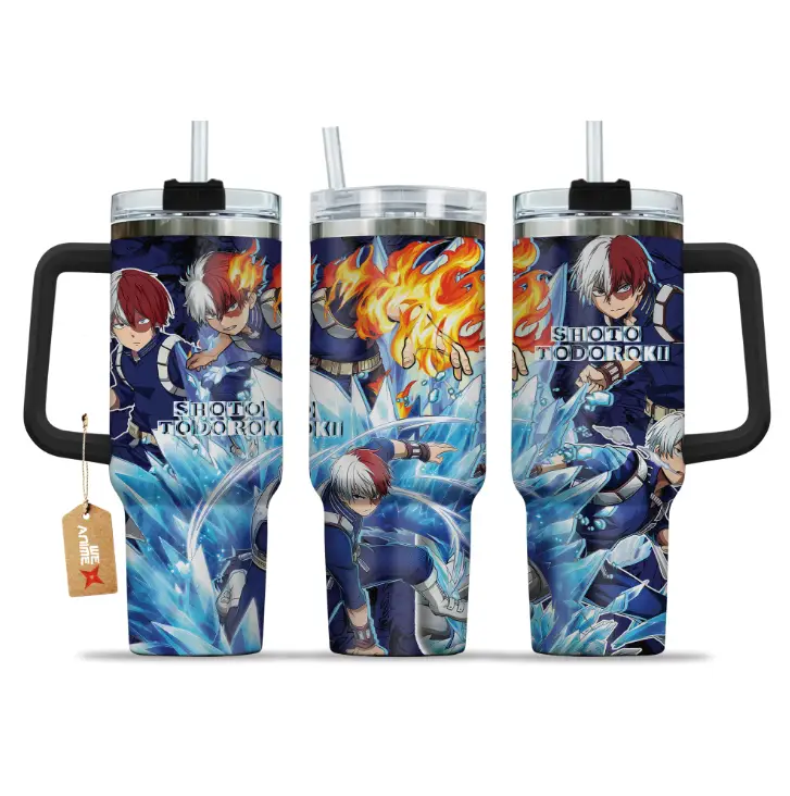 Shoto Todoroki Boku no Hero Academia Anime Custom Quencher  40oz Stainless Steel Tumbler With Handle HG