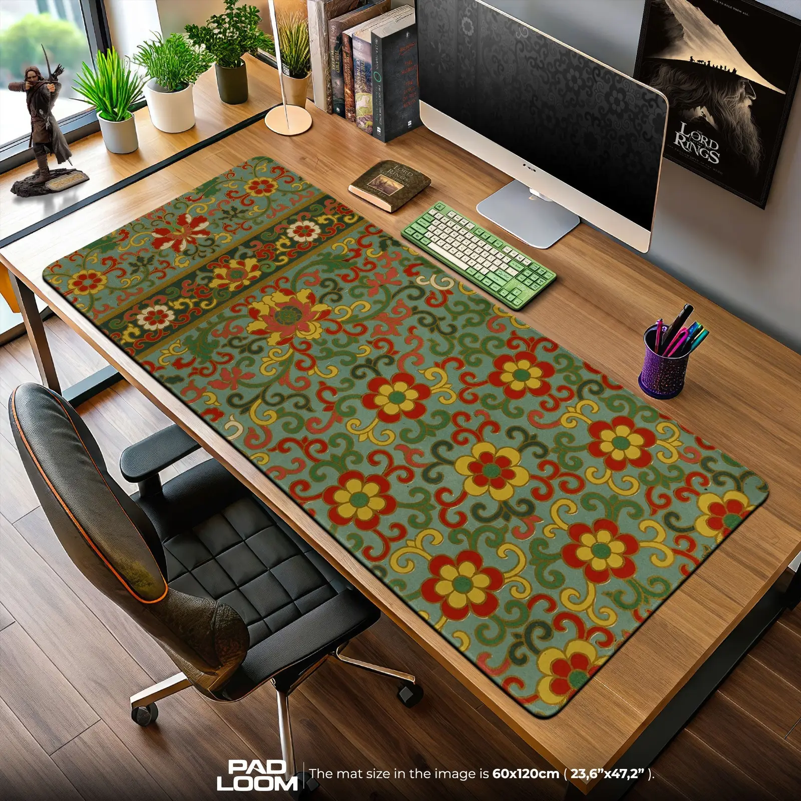 Silk Road Mouse Pad, Vintage Floral Brocade Gaming Desk Mat