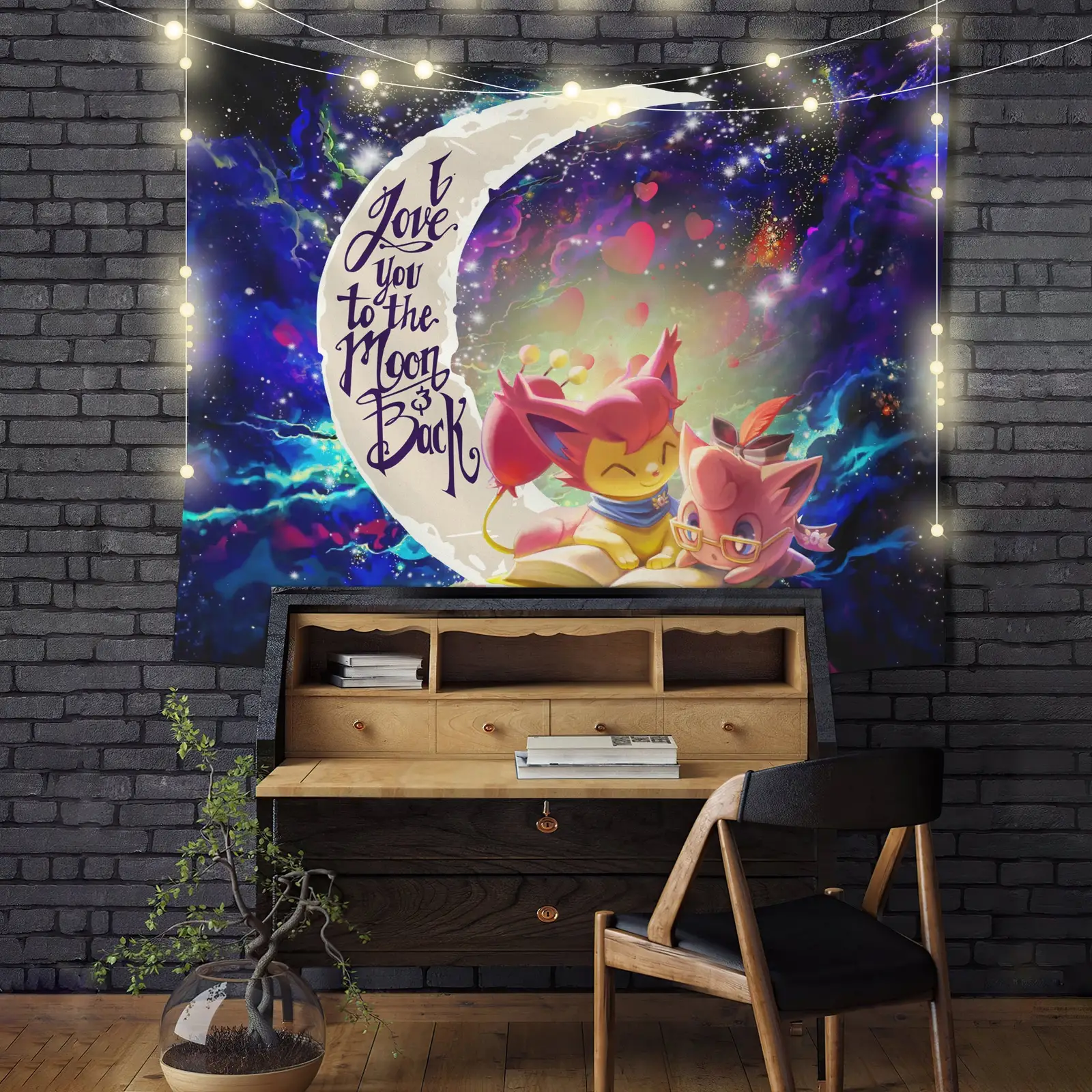 Skitty And Jigglypuff Love You To The Moon Galaxy Tapestry Room Decor