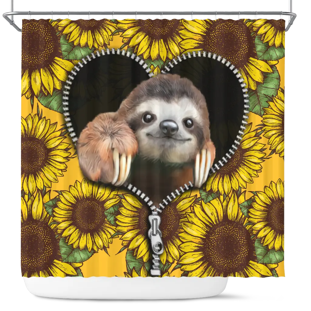 Sloth Cute Sunflower Zipper Shower Curtain