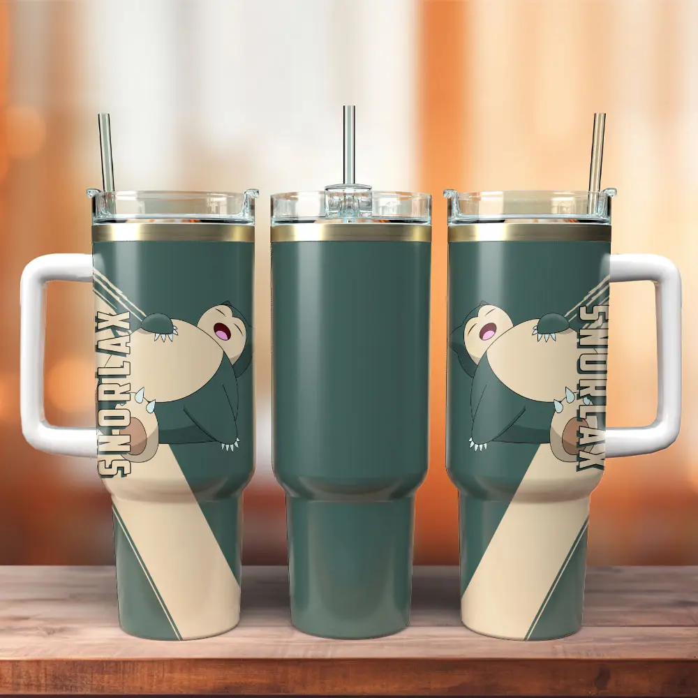 Snorlax Pokemon Anime Custom Quencher  40oz Stainless Steel Tumbler With Handle HG