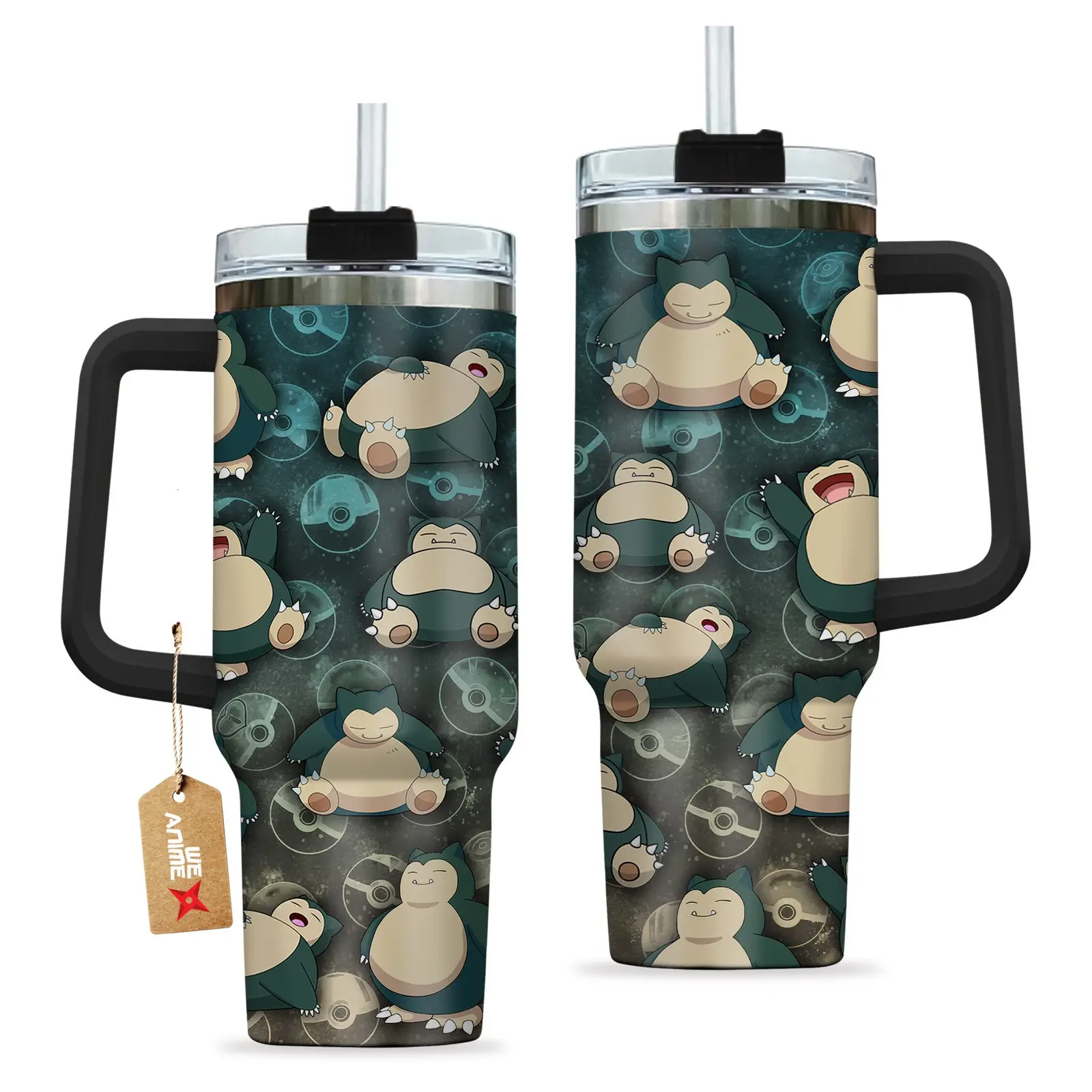 Snorlax Pokemon Anime Custom Quencher  40oz Stainless Steel Tumbler With Handle HG