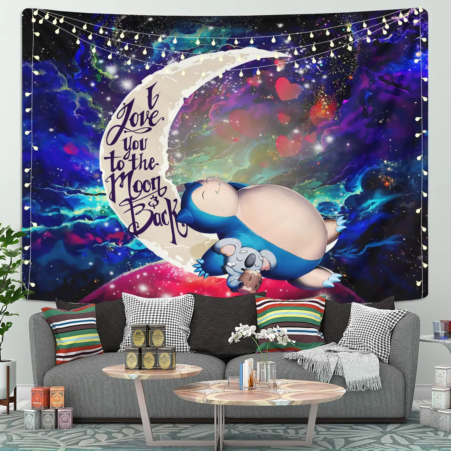 Snorlax Sleep Love You To The Moon Galaxy Tapestry Room Decor