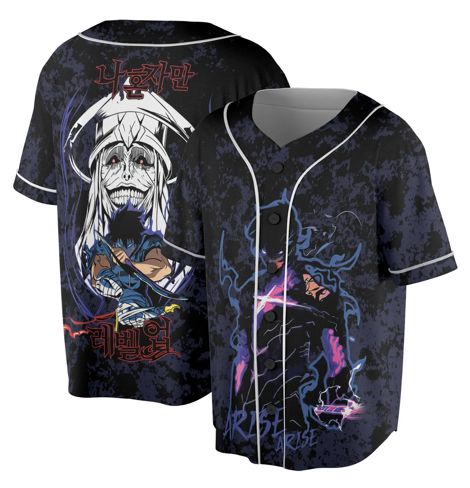 Solo Leveling jersey, Vintage Anime Hunter Baseball Jersey, Distressed Sung Jin-Woo Graphic - Benietee Shop