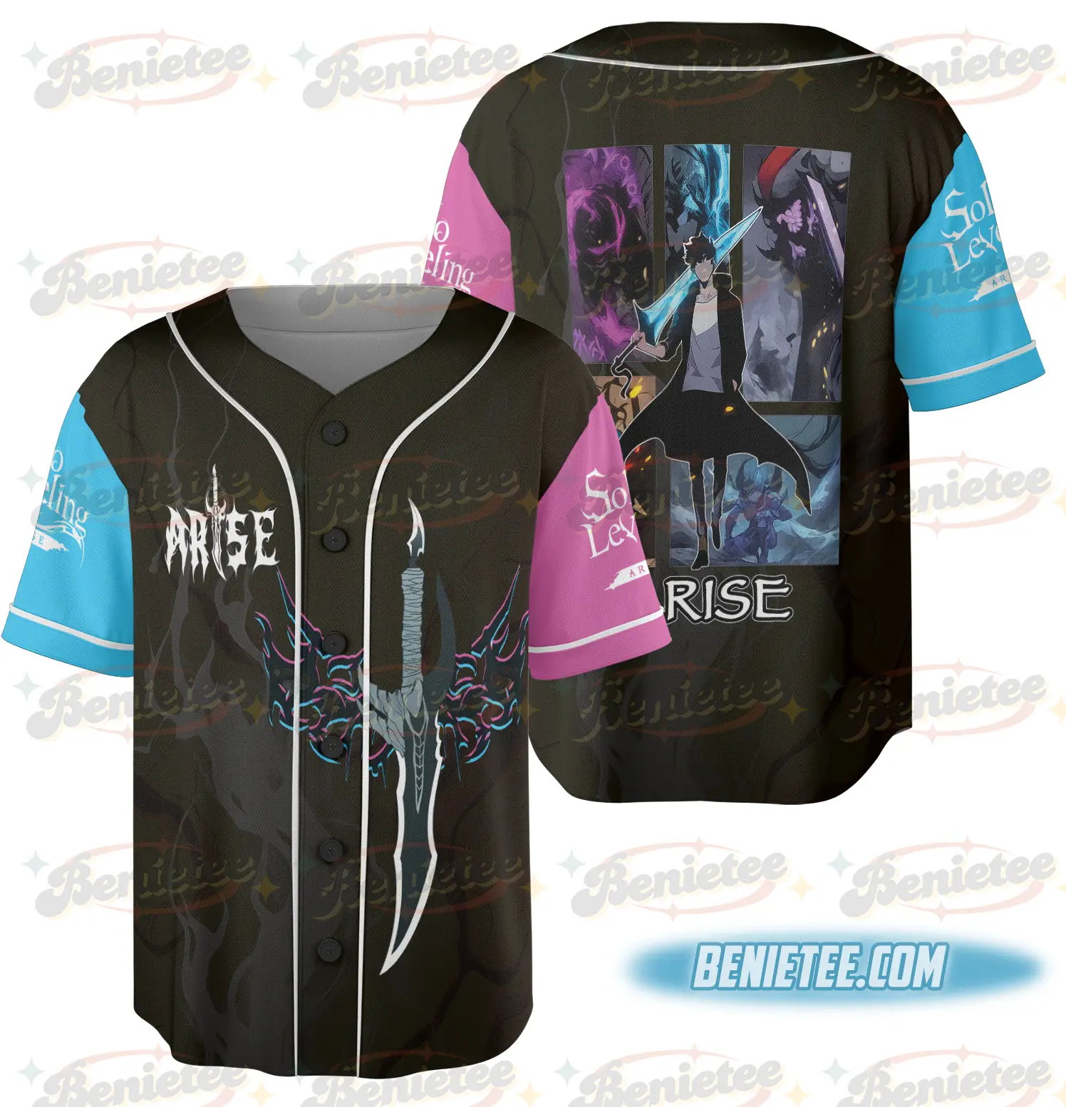 Solo Leveling T-shirt Anime Print Casual Retro Black Washed Top Jin-Woo Sung Jersey - Benietee Shop
