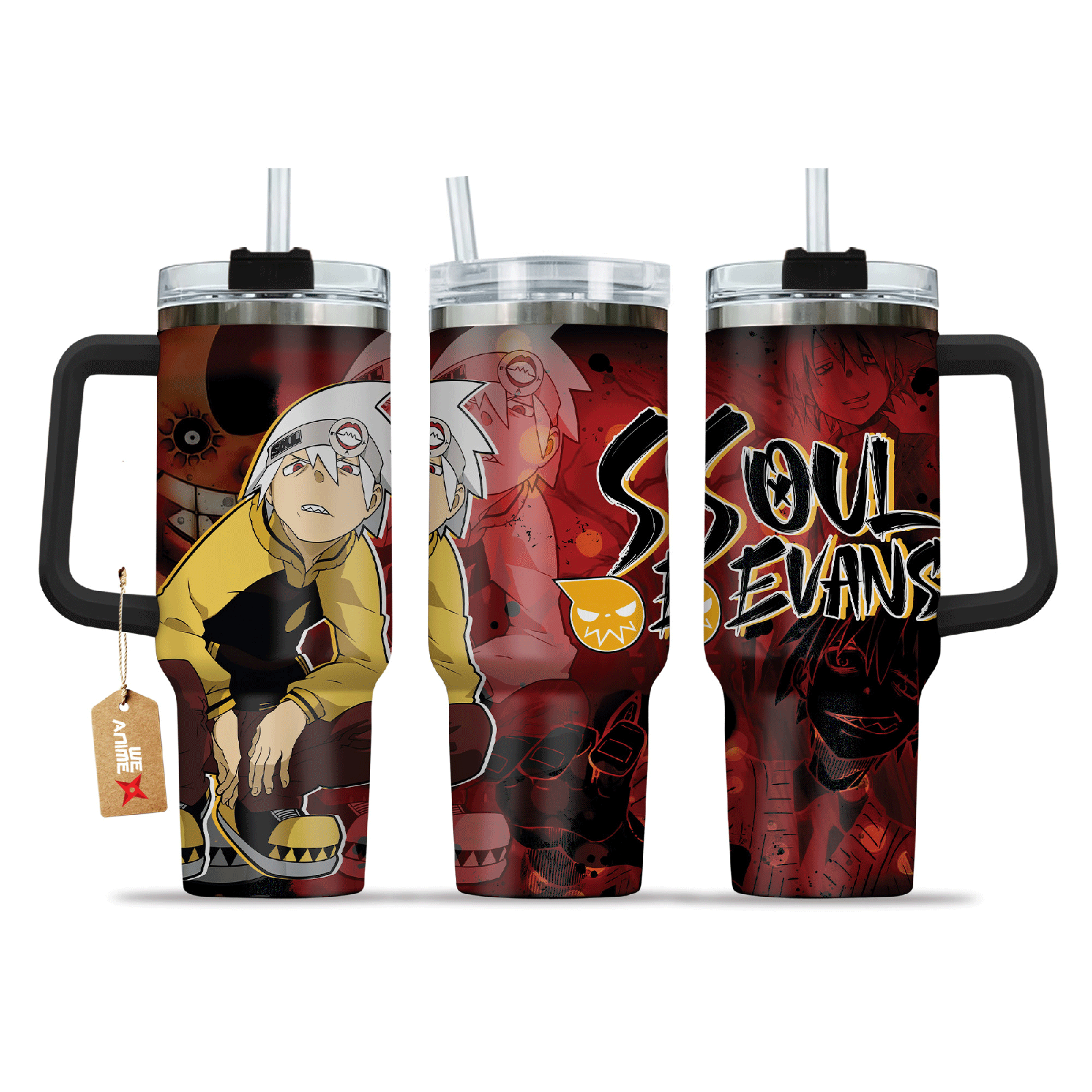 Soul Evans Soul Eater Anime Custom  40oz Quencher Stainless Steel Tumbler With Handle, Best Gift Idea NVA