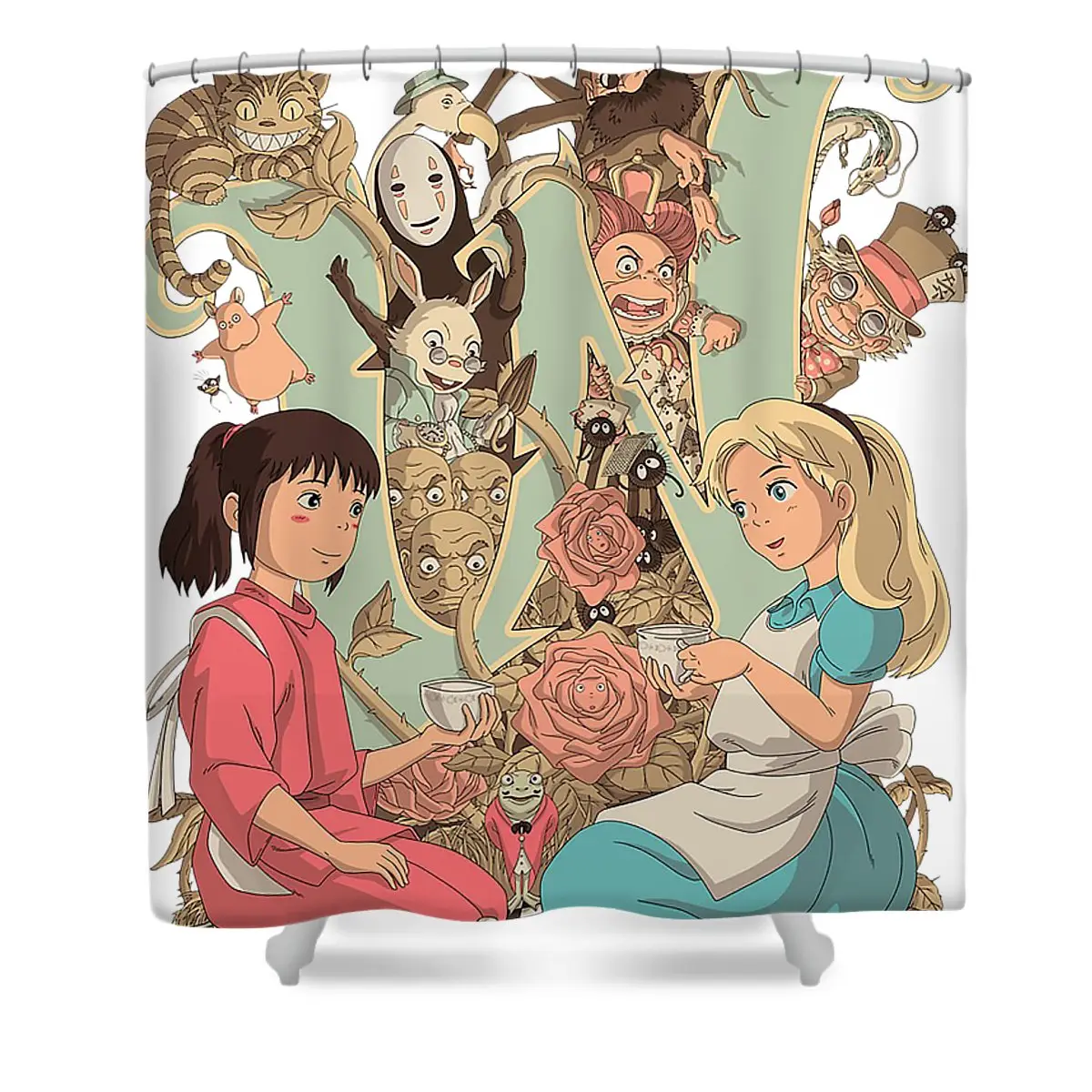 Spirited Away And Alice In Wonderland Shower Curtain | Anime Shower Curtains