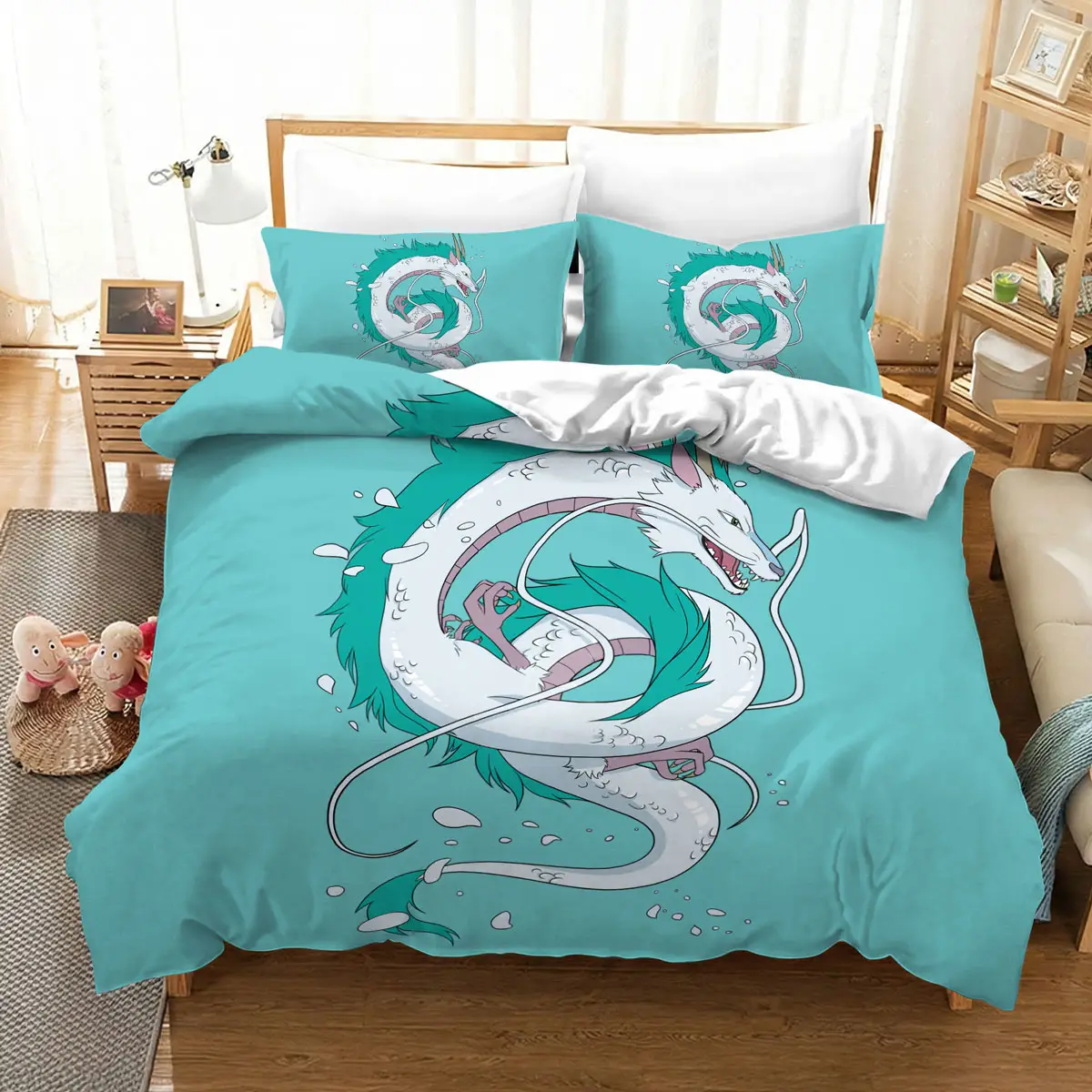 Spirited Away Haku Dragon Teal Anime Bedding Set