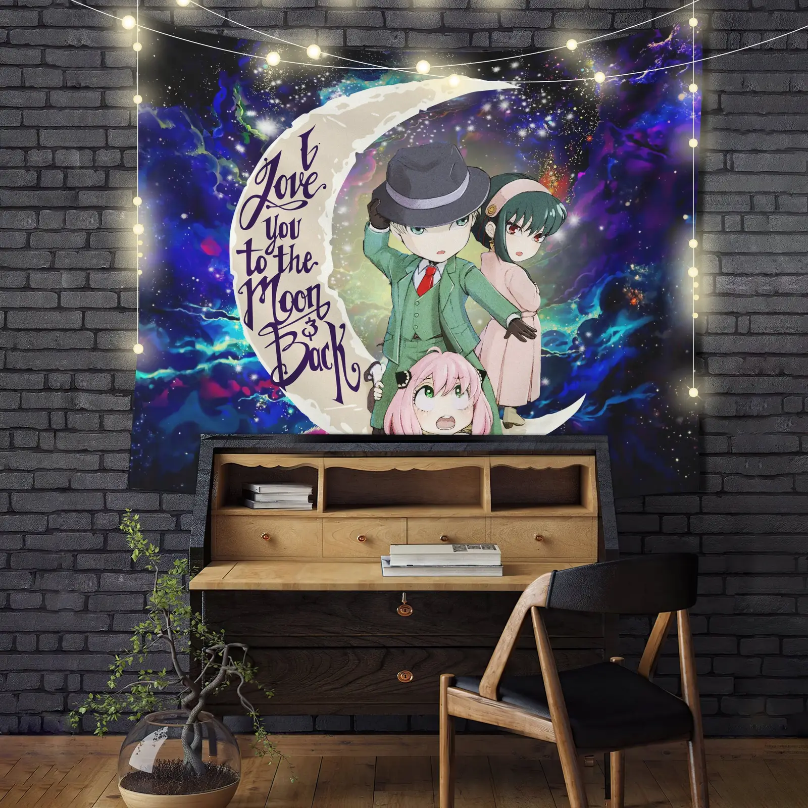 Spy x Family Love You To The Moon Galaxy Tapestry Room Decor