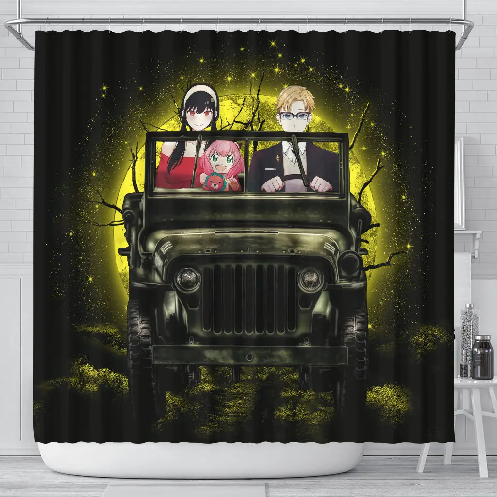 Spy X Family Yor And Anya Ride Jeep Moonlight Halloween Funny Shower Curtain