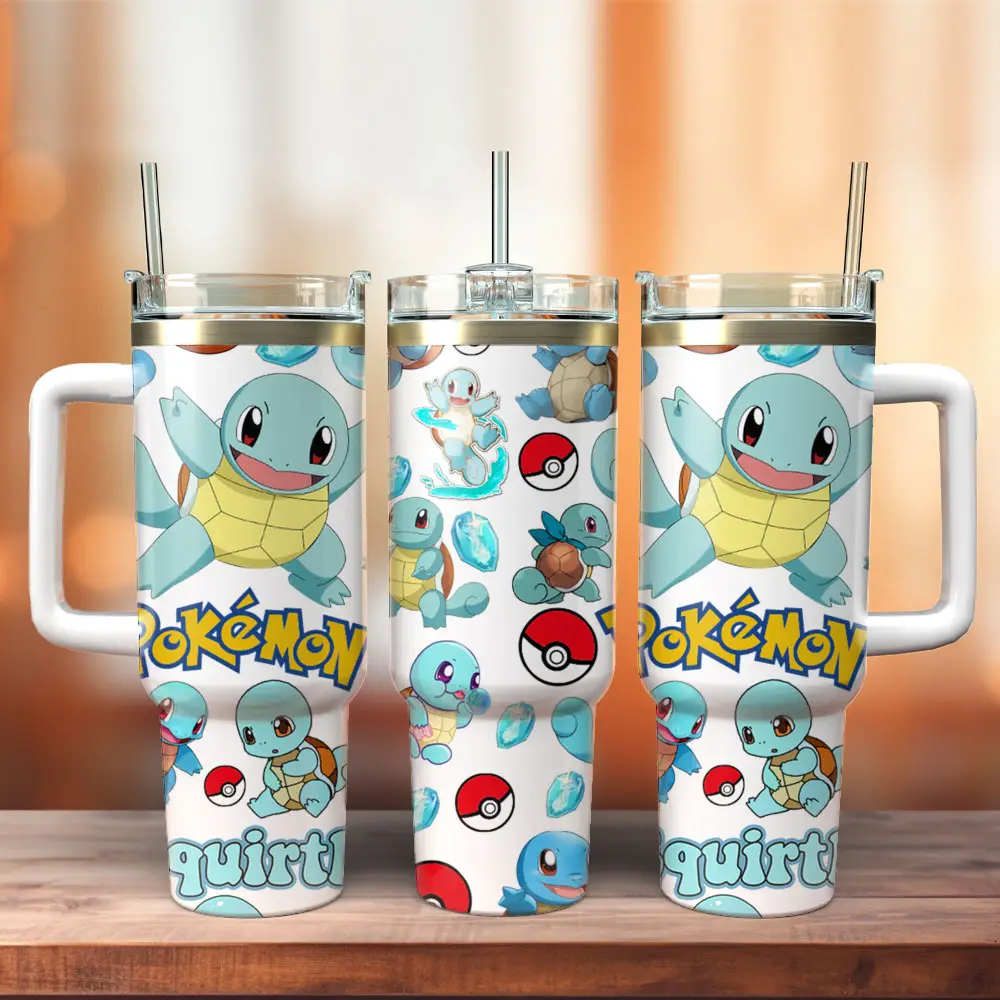 Squirtle Pokemon Anime Cartoon  Custom Quencher  40oz Stainless Steel Tumbler With Handle HG