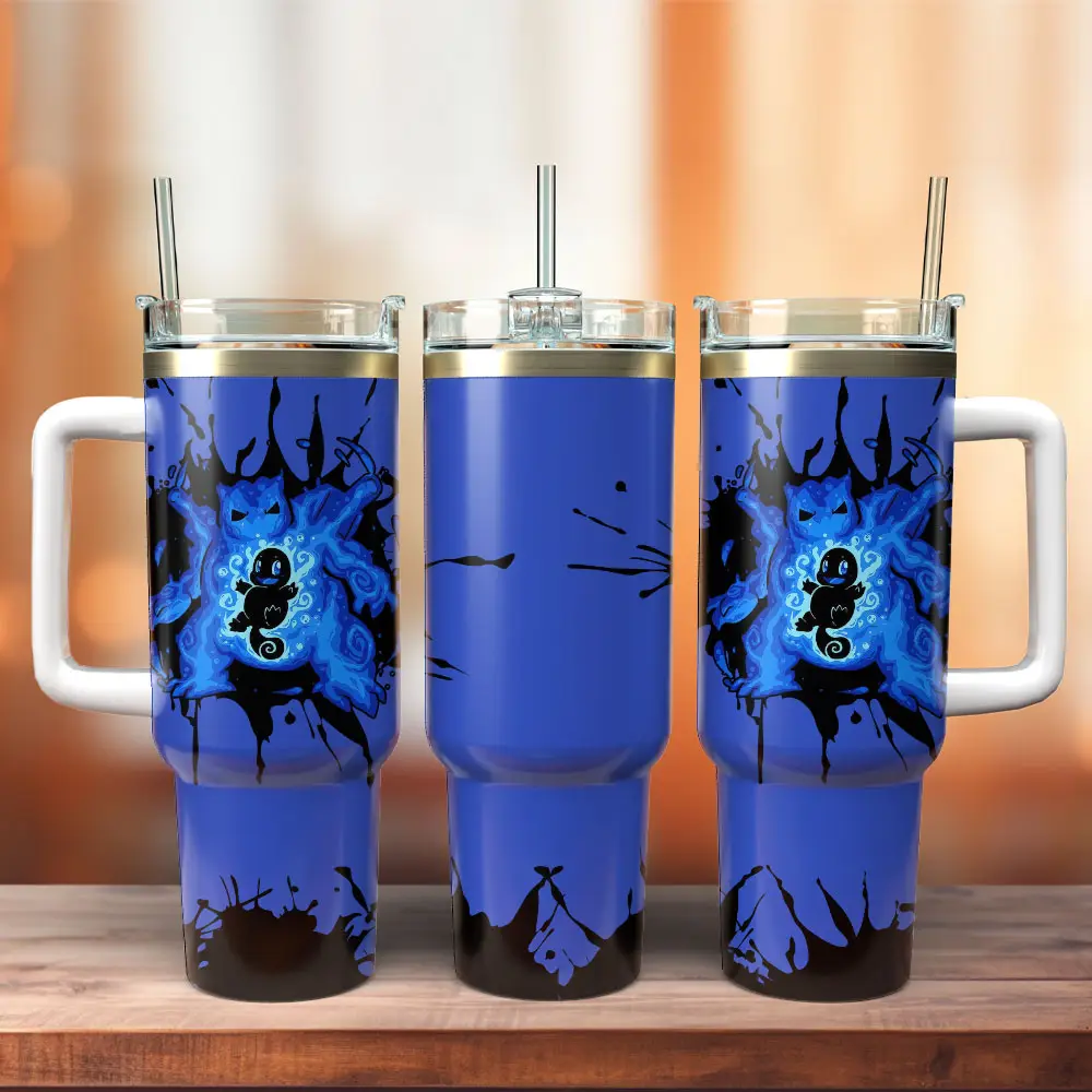 Squirtle Pokemon Anime Custom Quencher  40oz Stainless Steel Tumbler With Handle HG