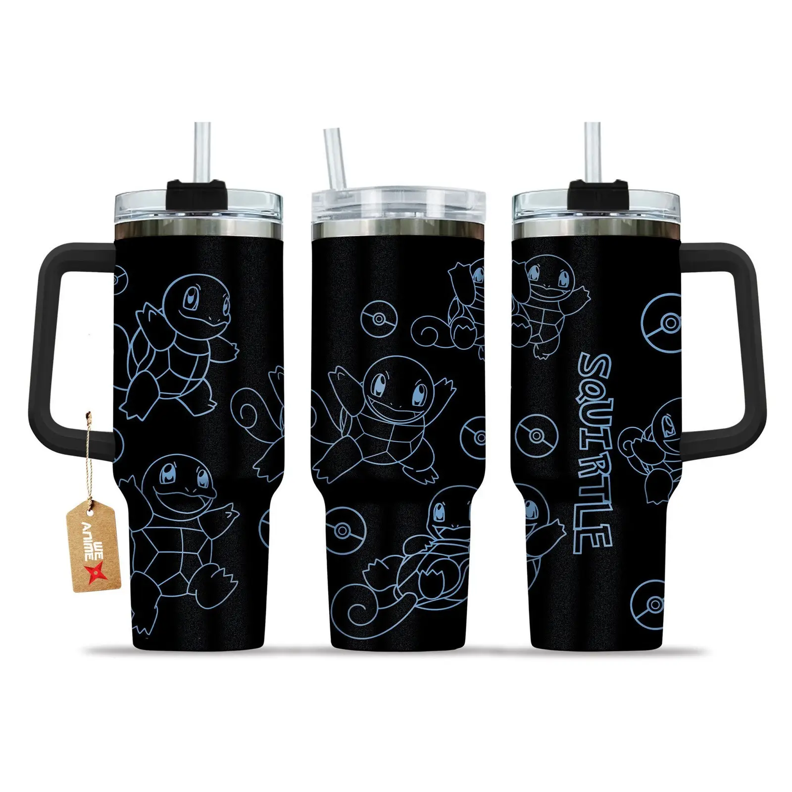 Squirtle Pokemon Anime Custom Stanley Quencher  40oz Stainless Steel Tumbler With Handle HG