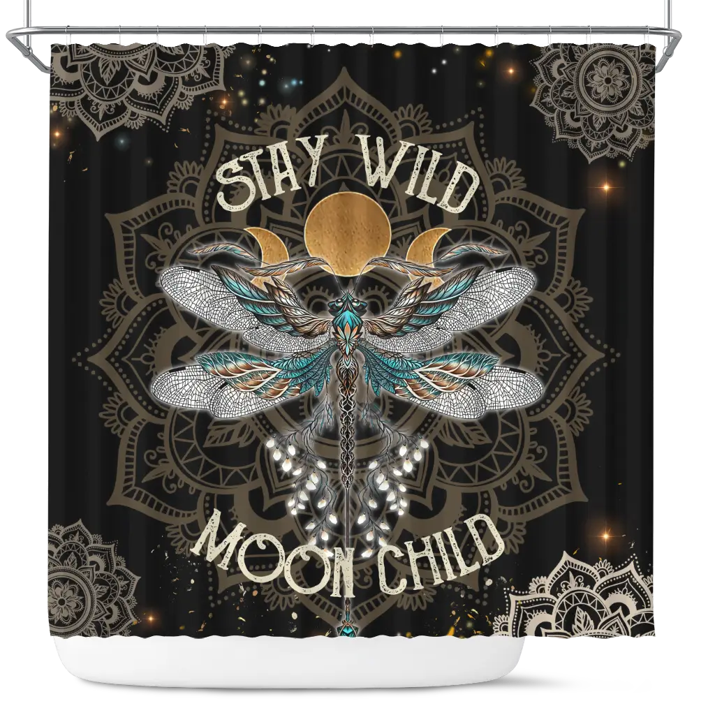 Stay Wild Moon Child Dragonfly Mandala Shower Curtain