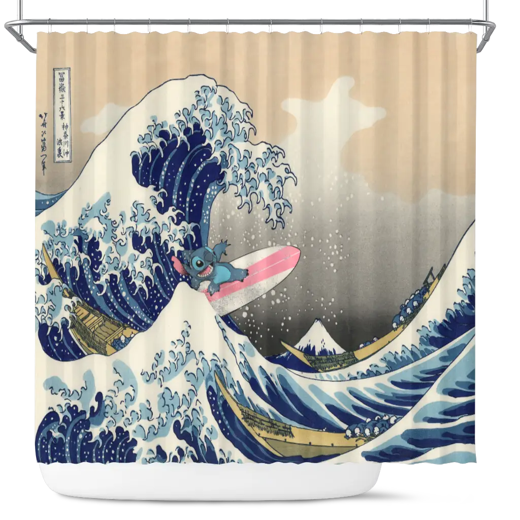 Stitch The Great Wave Japan Shower Curtain