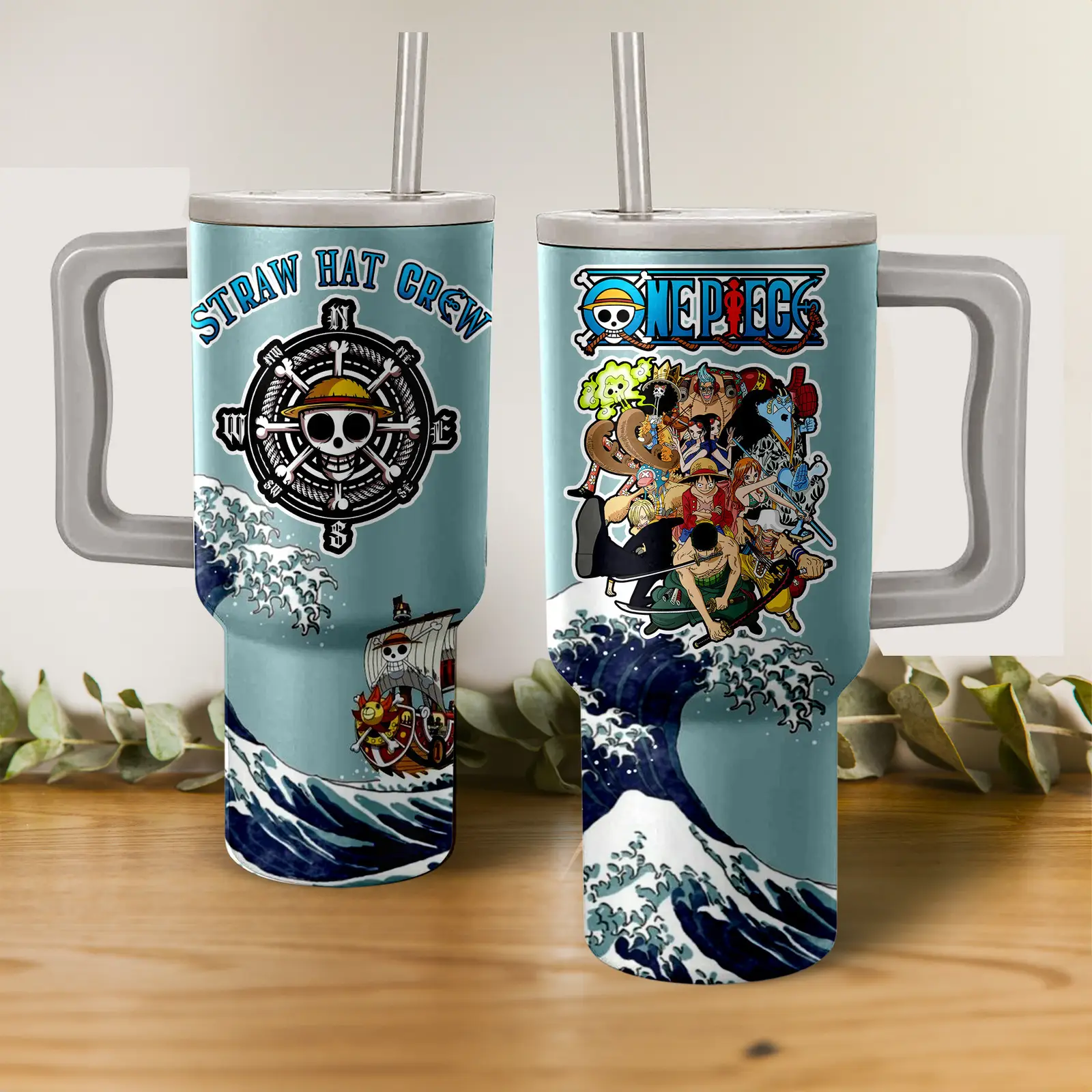 Straw Hat Crew One Piece Anime Custom Quencher  40oz Stainless Steel Tumbler With Handle HG