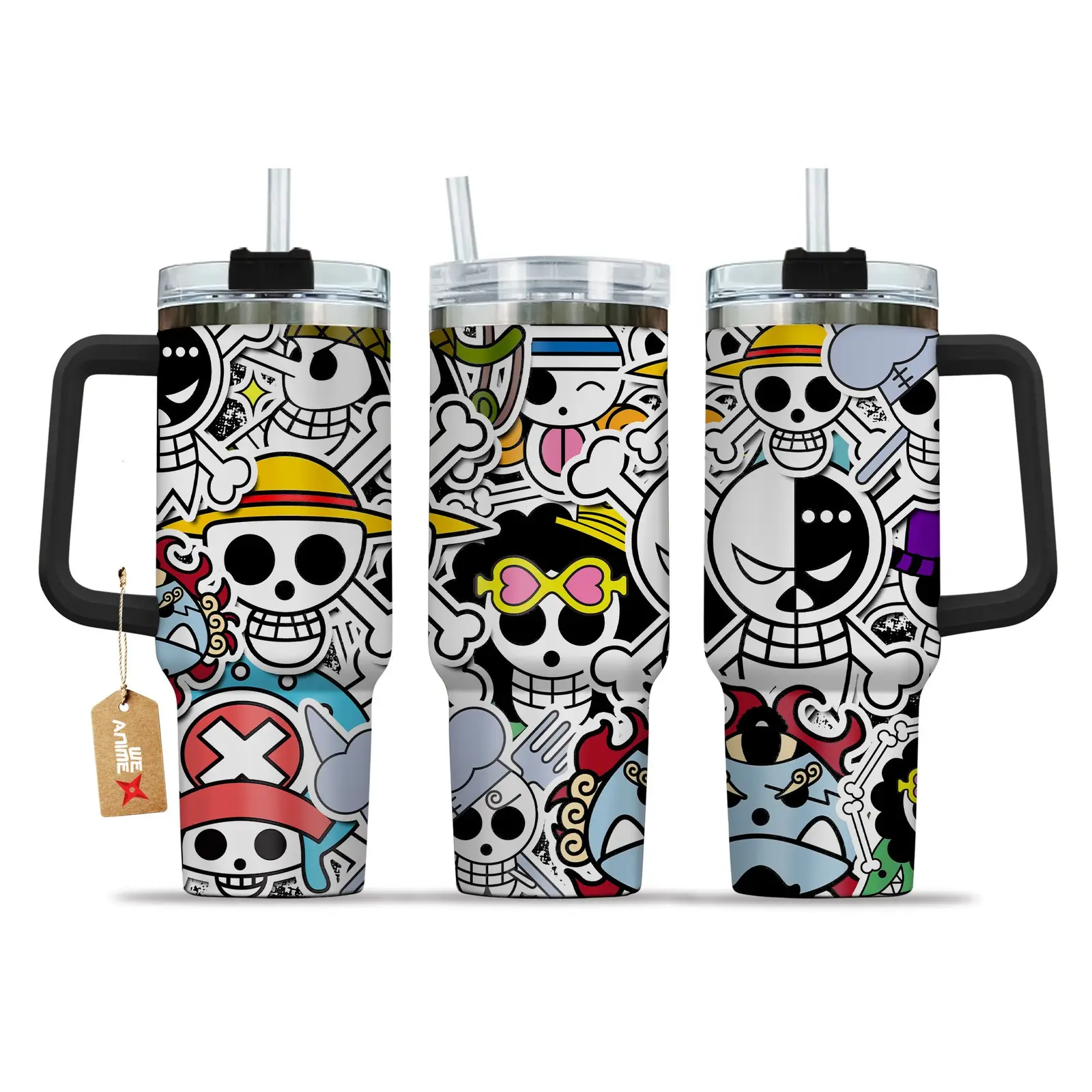 Straw Hat Pirates One Piece Anime Custom  40oz Quencher Stainless Steel Tumbler With Handle, Best Gift Idea NVA, Best Gift Idea NVA