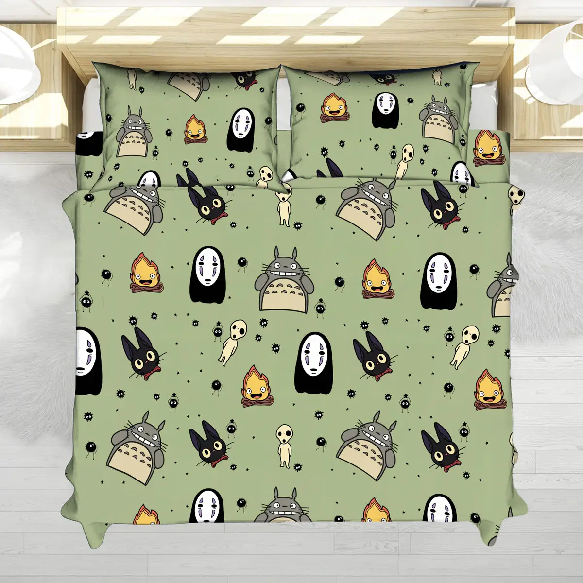 Studio Ghibli Cute Characters Green Anime Bedding Set