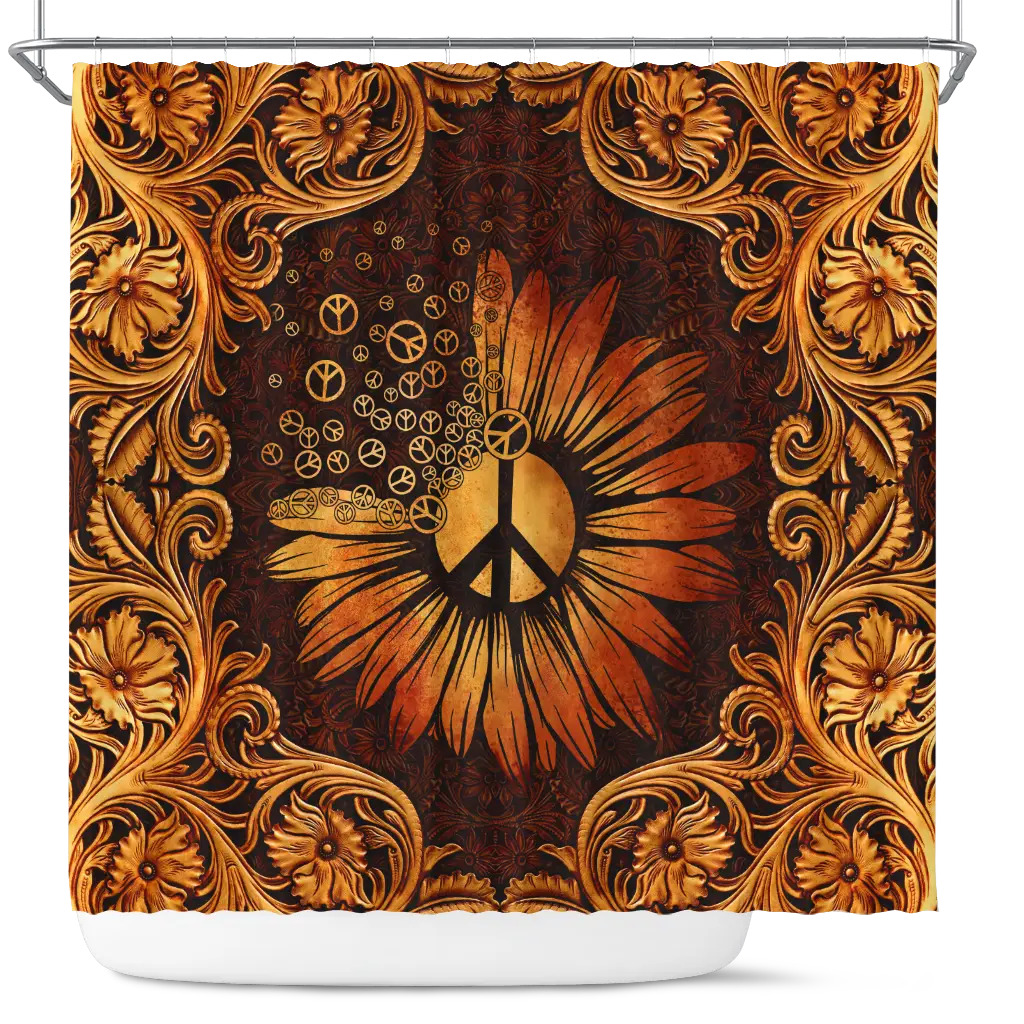 Sunflower Mandala Peace Sign Shower Curtain