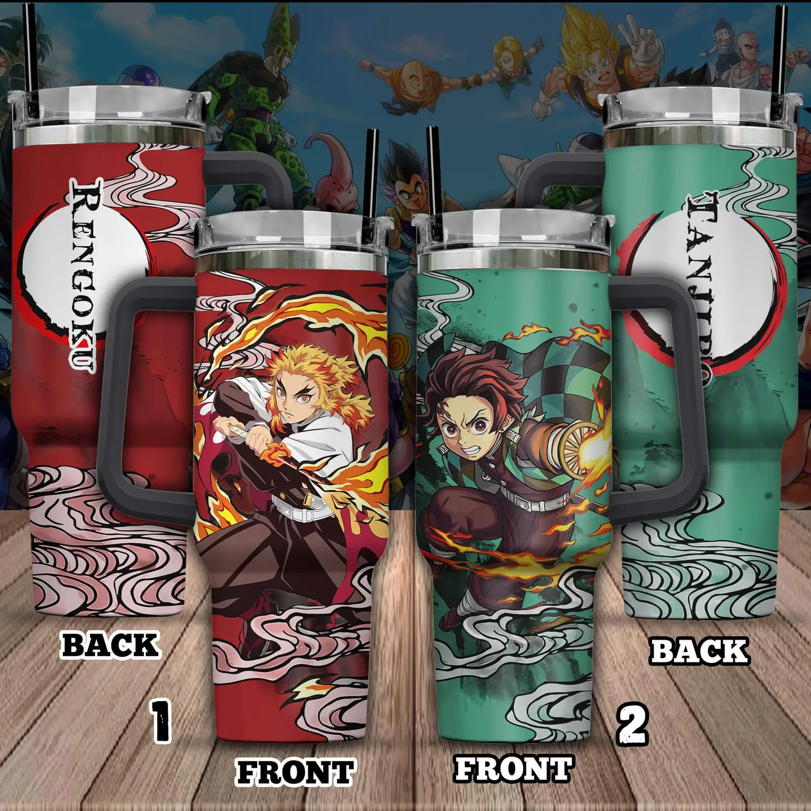 Tanjiro Kamado x Kyojuro Rengoku Kimestu no Yaiba Demon Slayer Anime Custom Quencher  40oz Stainless Steel Tumblers With Handle NNA