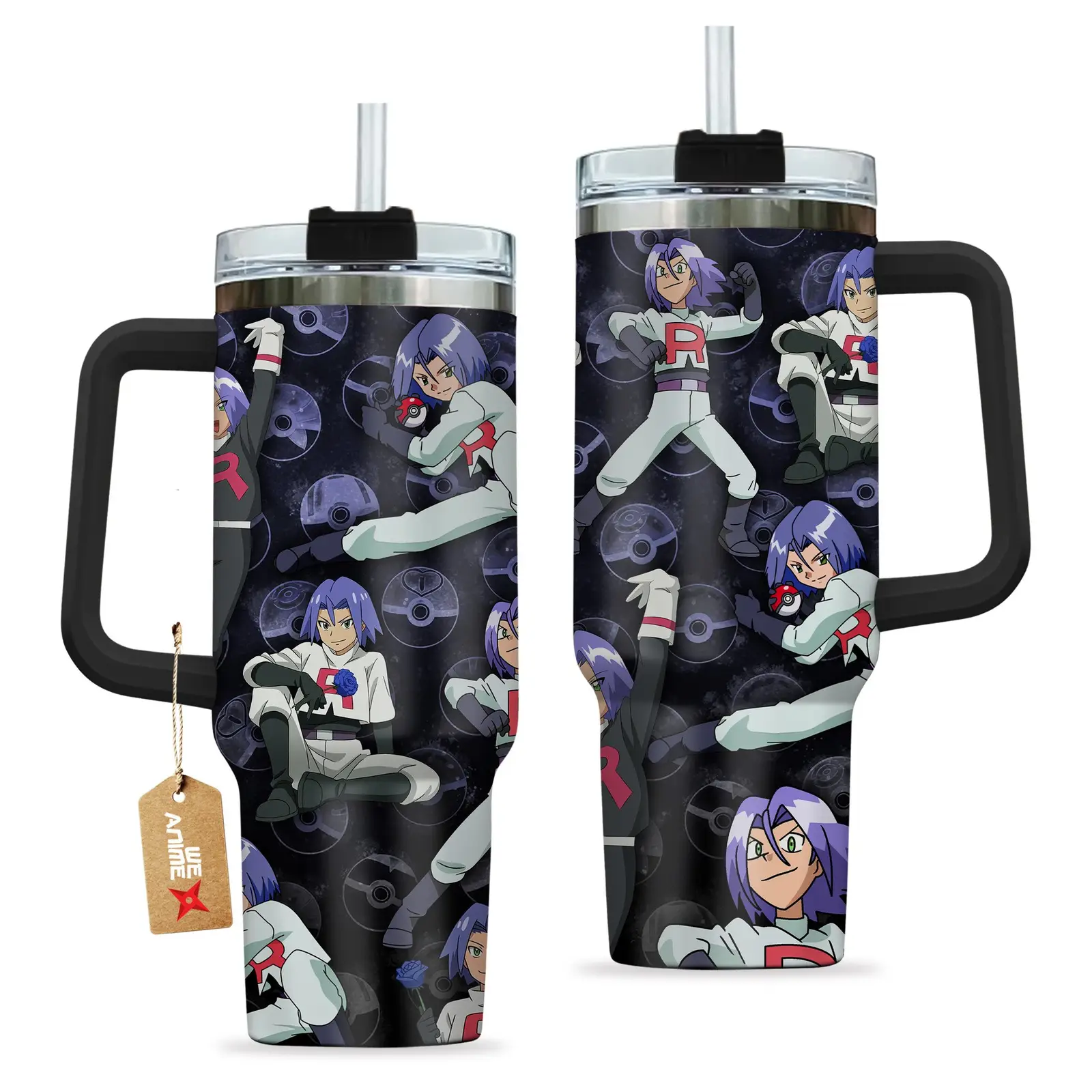 Team Rocket James Kojiro Pokemon Anime Custom Quencher  40oz Stainless Steel Tumbler With Handle HG