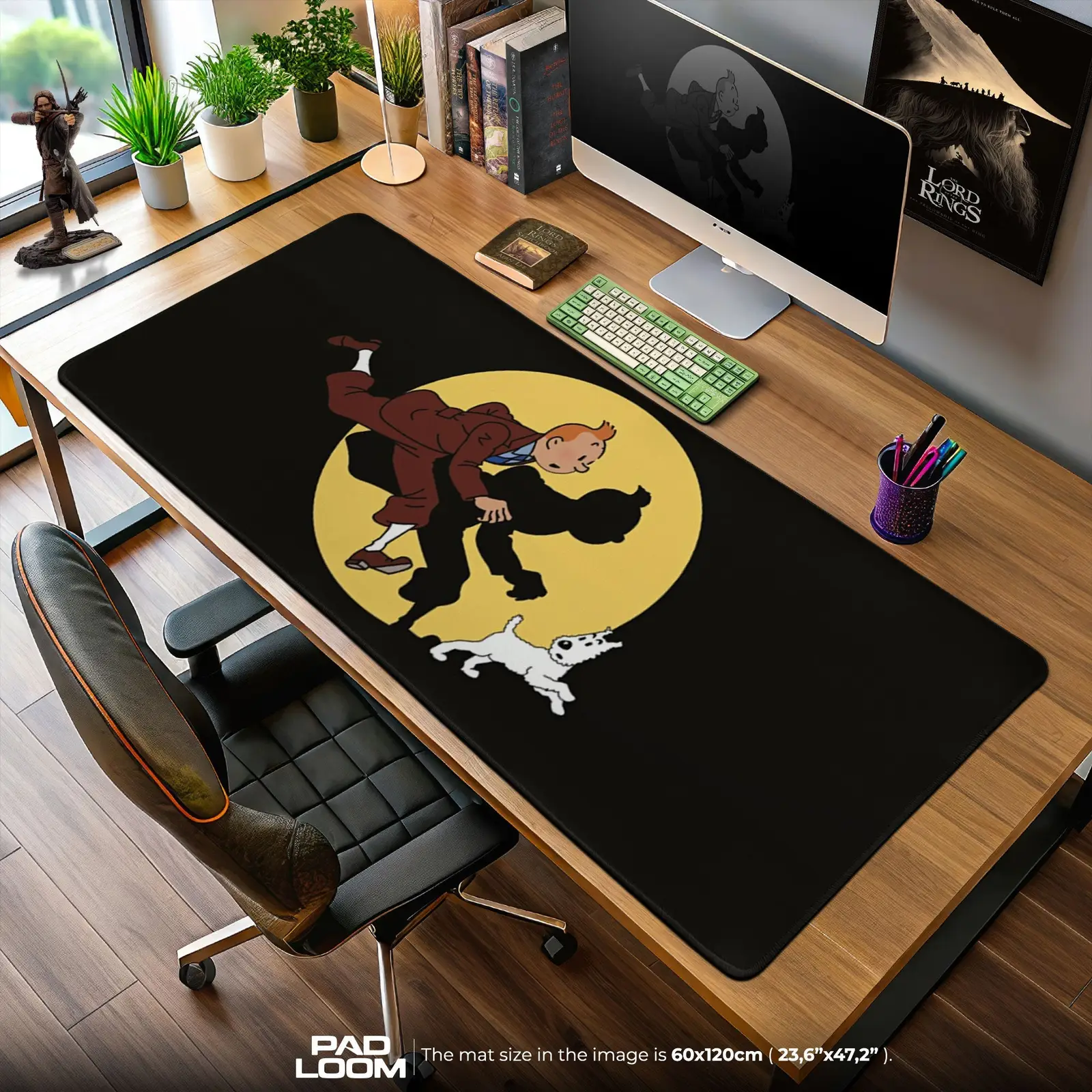 Tintin Mouse Pad, Moonlit Run Cartoon Gaming Desk Mat