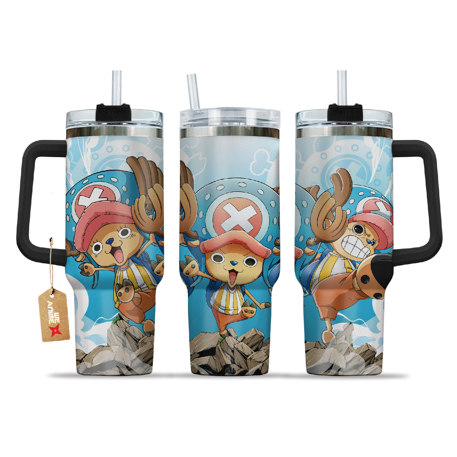 Tony Tony Chopper One Piece Anime Custom  40oz Quencher Stainless Steel Tumbler With Handle, Best Gift Idea NVA, Best Gift Idea NVA