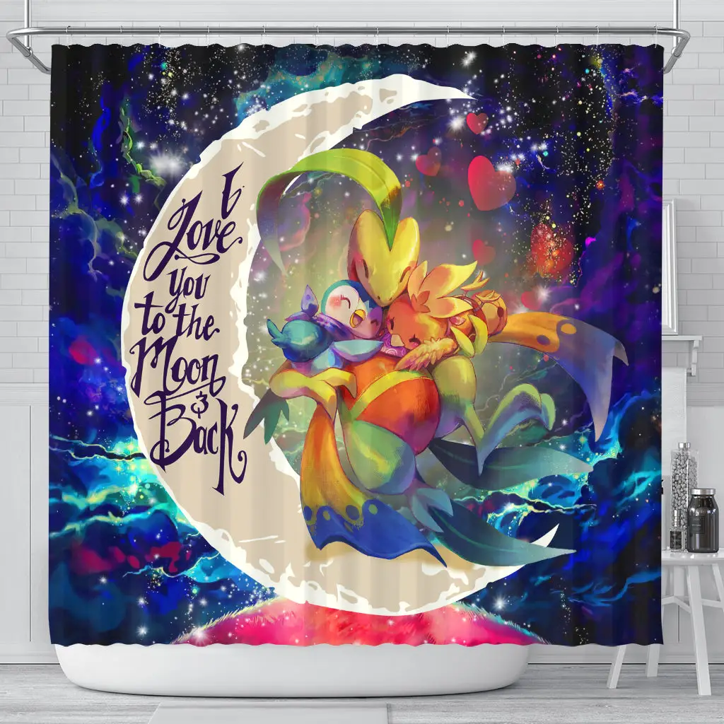 Torchic Grovyle Piplup Love You To The Moon Galaxy Shower Curtain