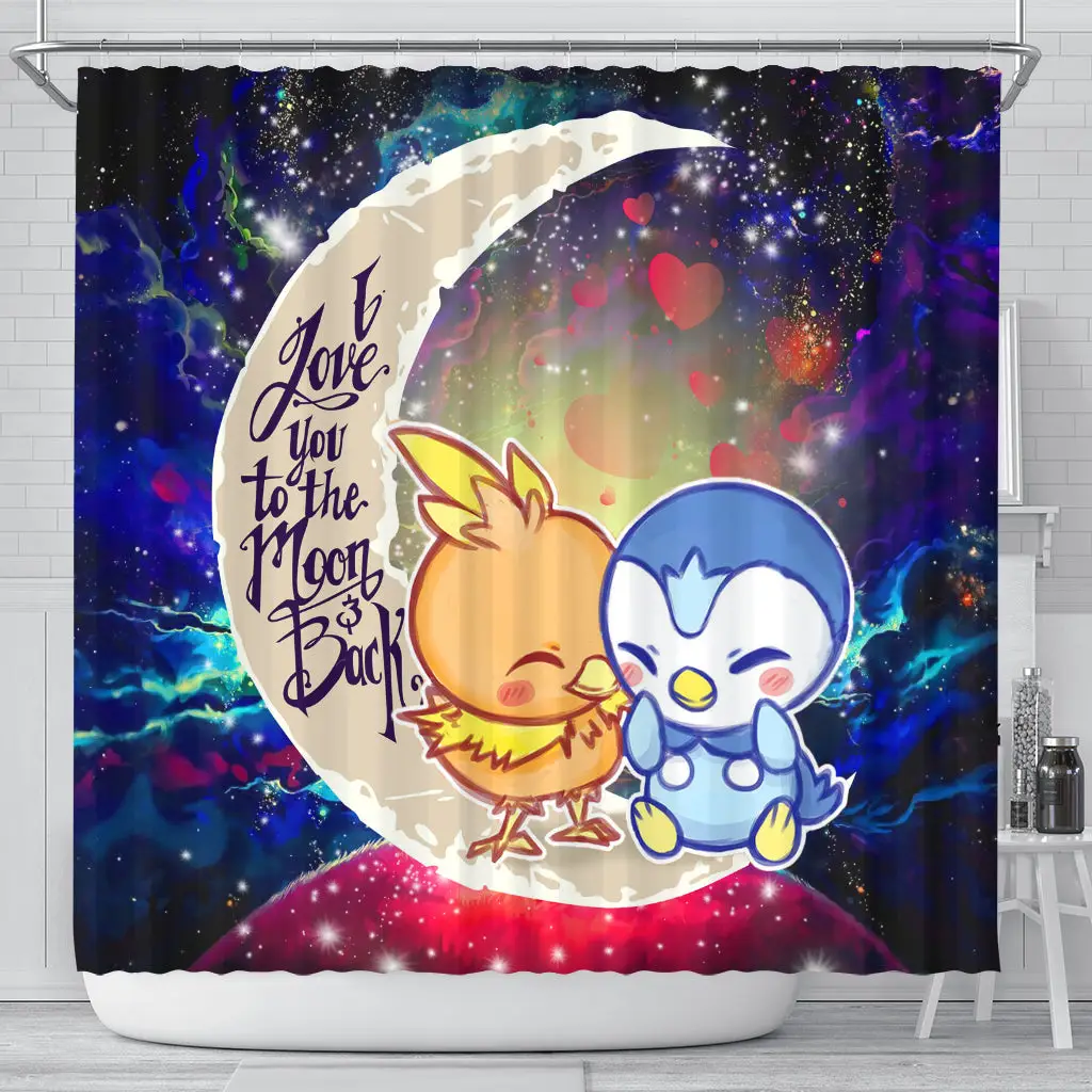 Torchic Piplup Love You To The Moon Galaxy Shower Curtain