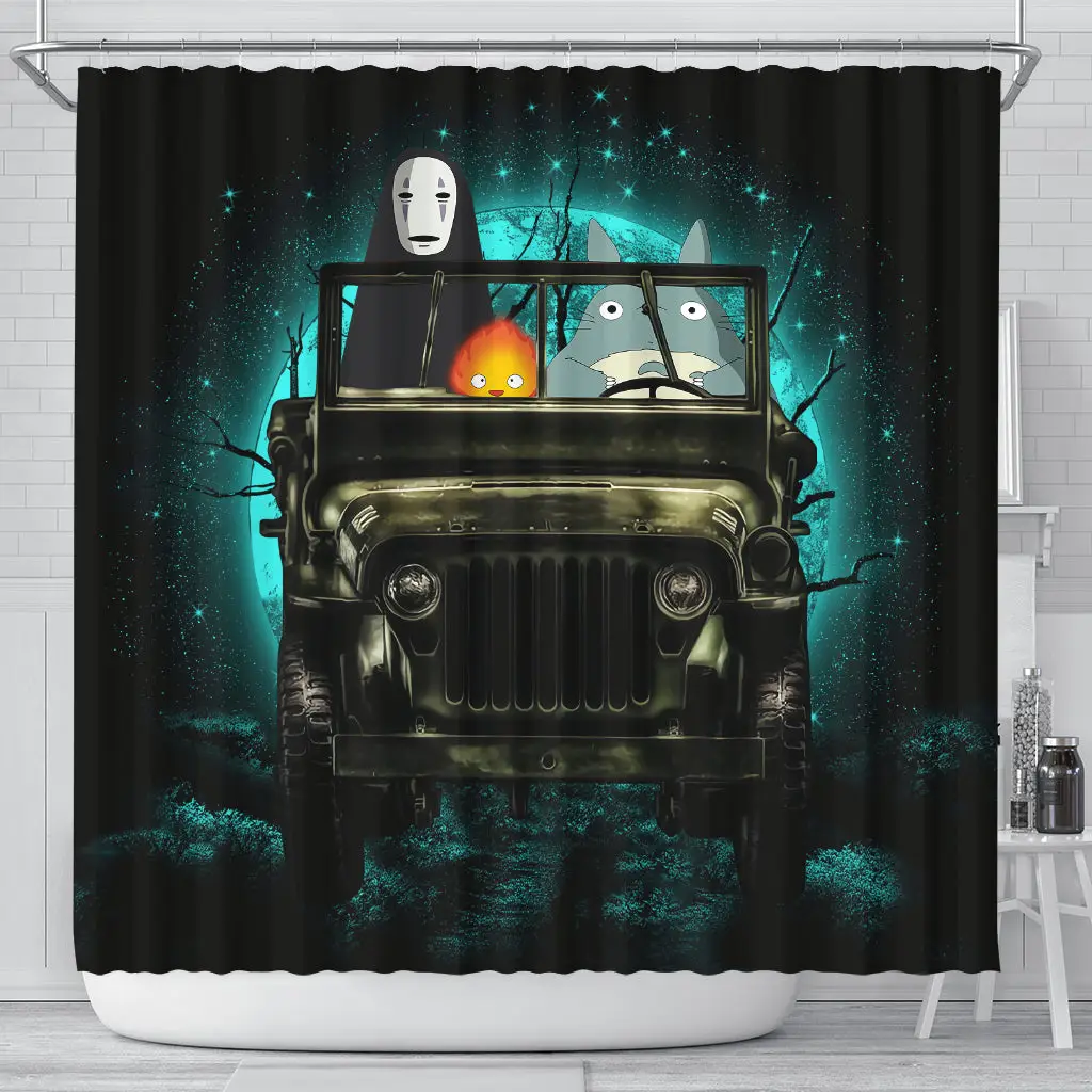 Totoro No Face Ghibli Ride Jeep Halloween Funny Anime  Shower Curtain