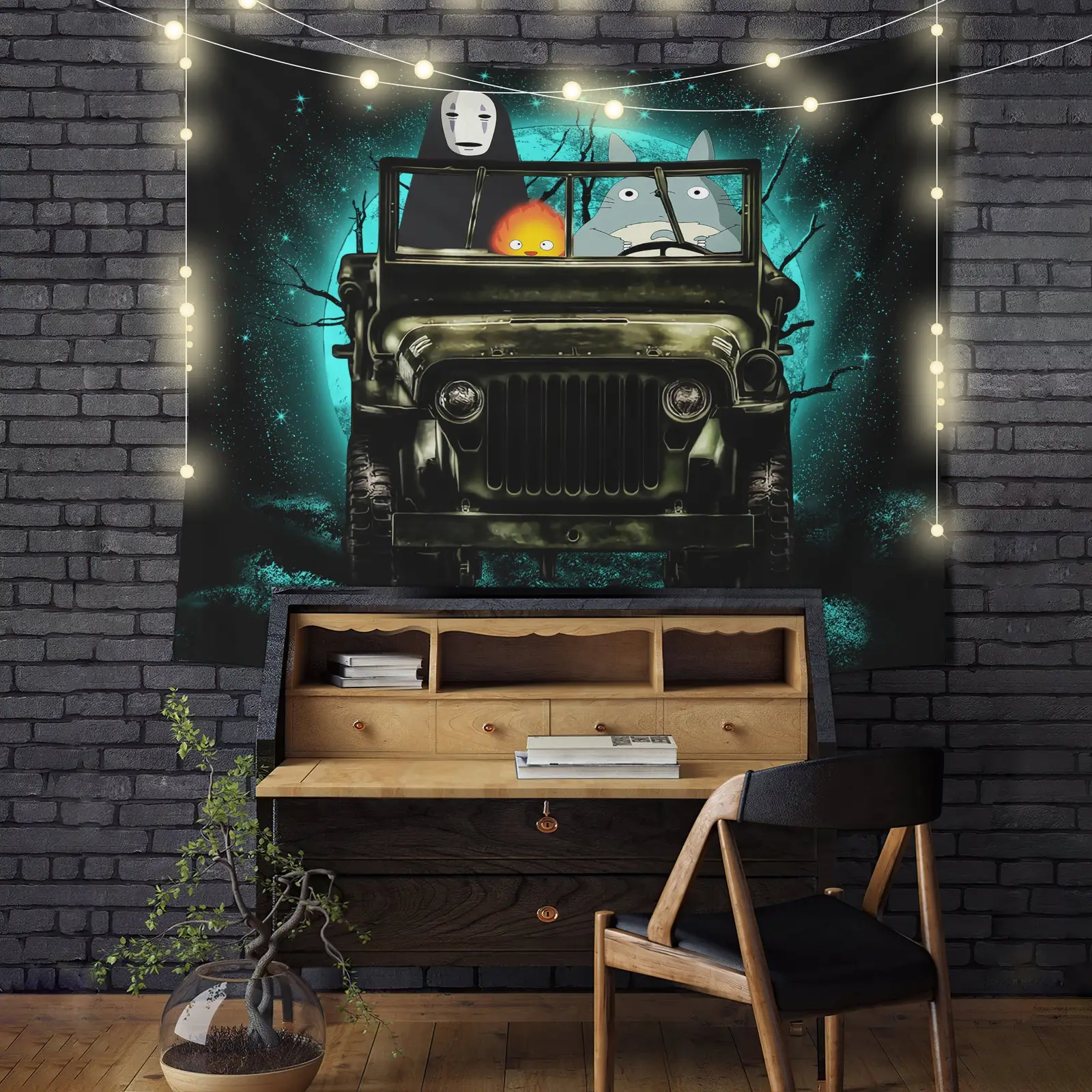 Totoro No Face Ghibli Ride Moonlight Halloween Jeep Funny Tapestry Room Decor