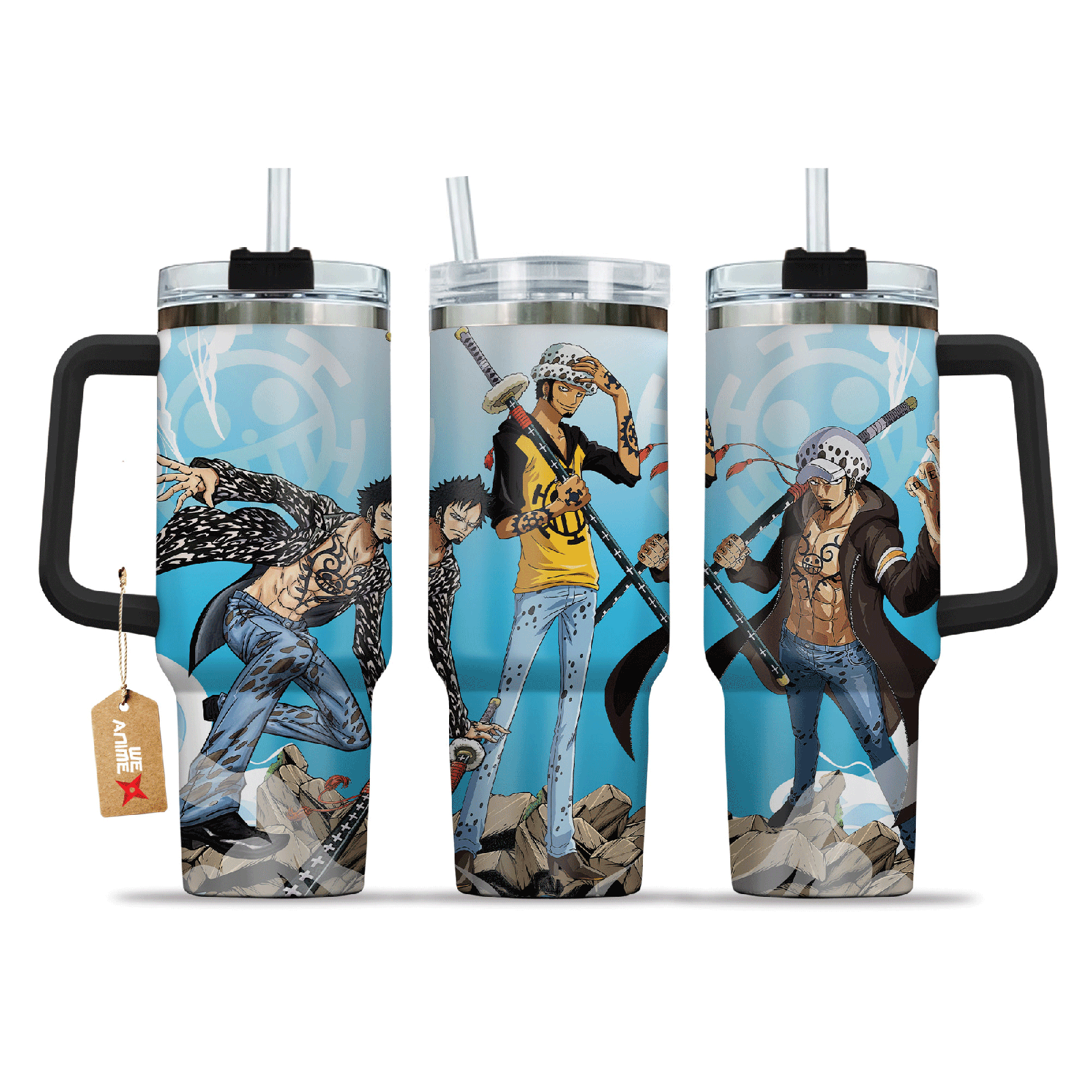 Trafalgar D. Law One Piece Anime Custom  40oz Quencher Stainless Steel Tumbler With Handle, Best Gift Idea NVA, Best Gift Idea NVA