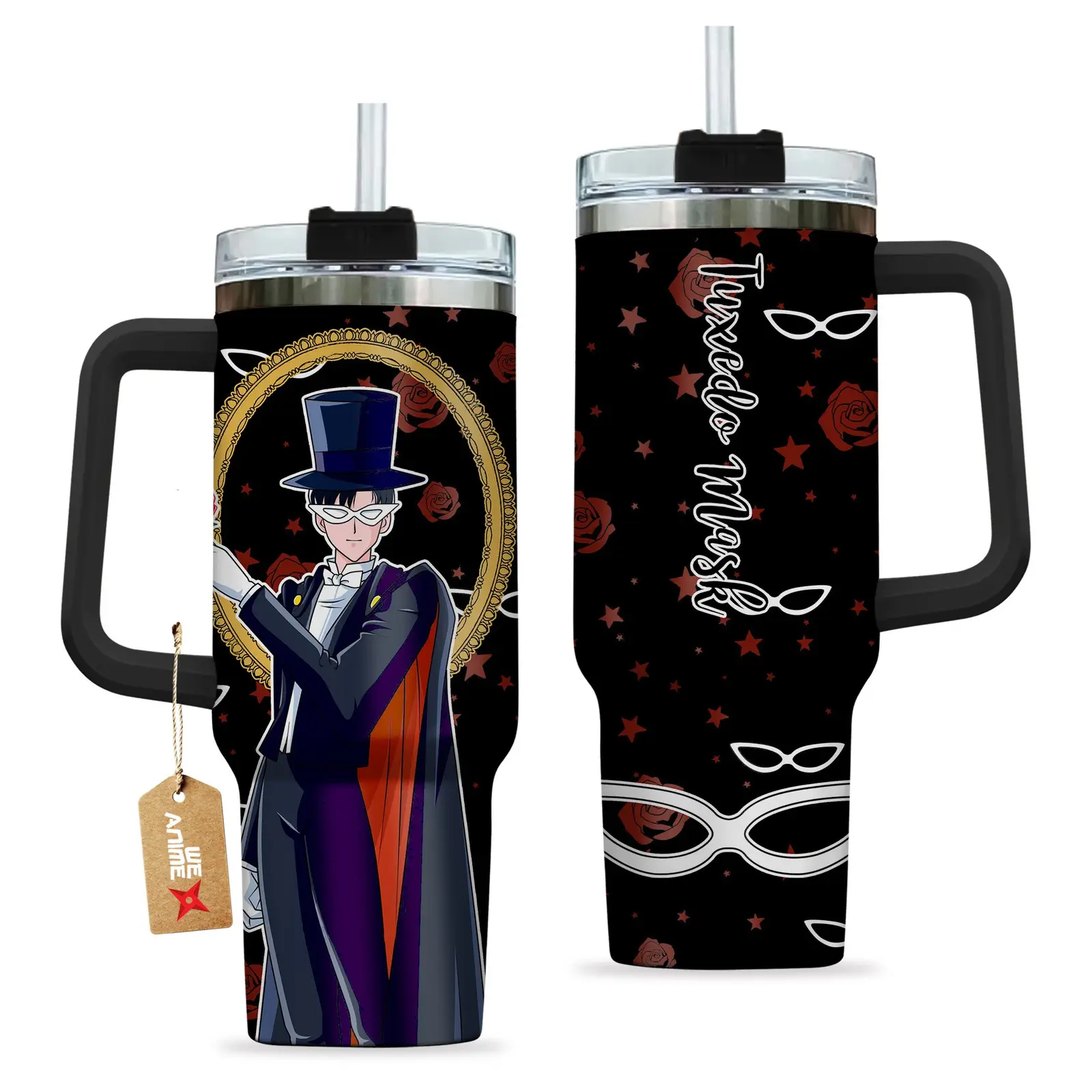Tuxedo Mask Mamoru Chiba Sailor Moon Anime Custom  Quencher   40oz Stainless Steel Tumbler With Handle HG