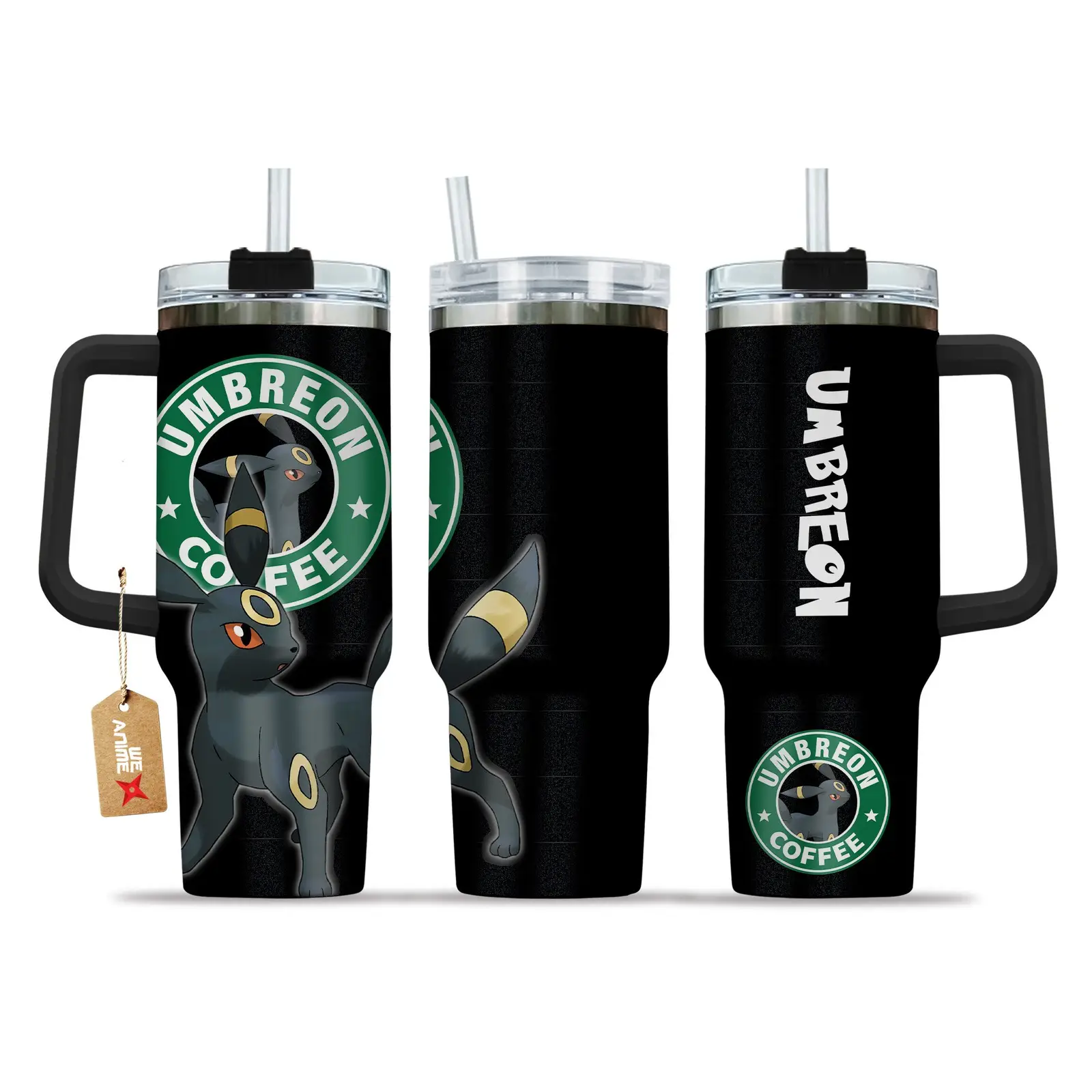 Umbreon Coffee Pokemon Anime Custom  40oz Quencher Stainless Steel Tumbler With Handle, Best Gift Idea NVA
