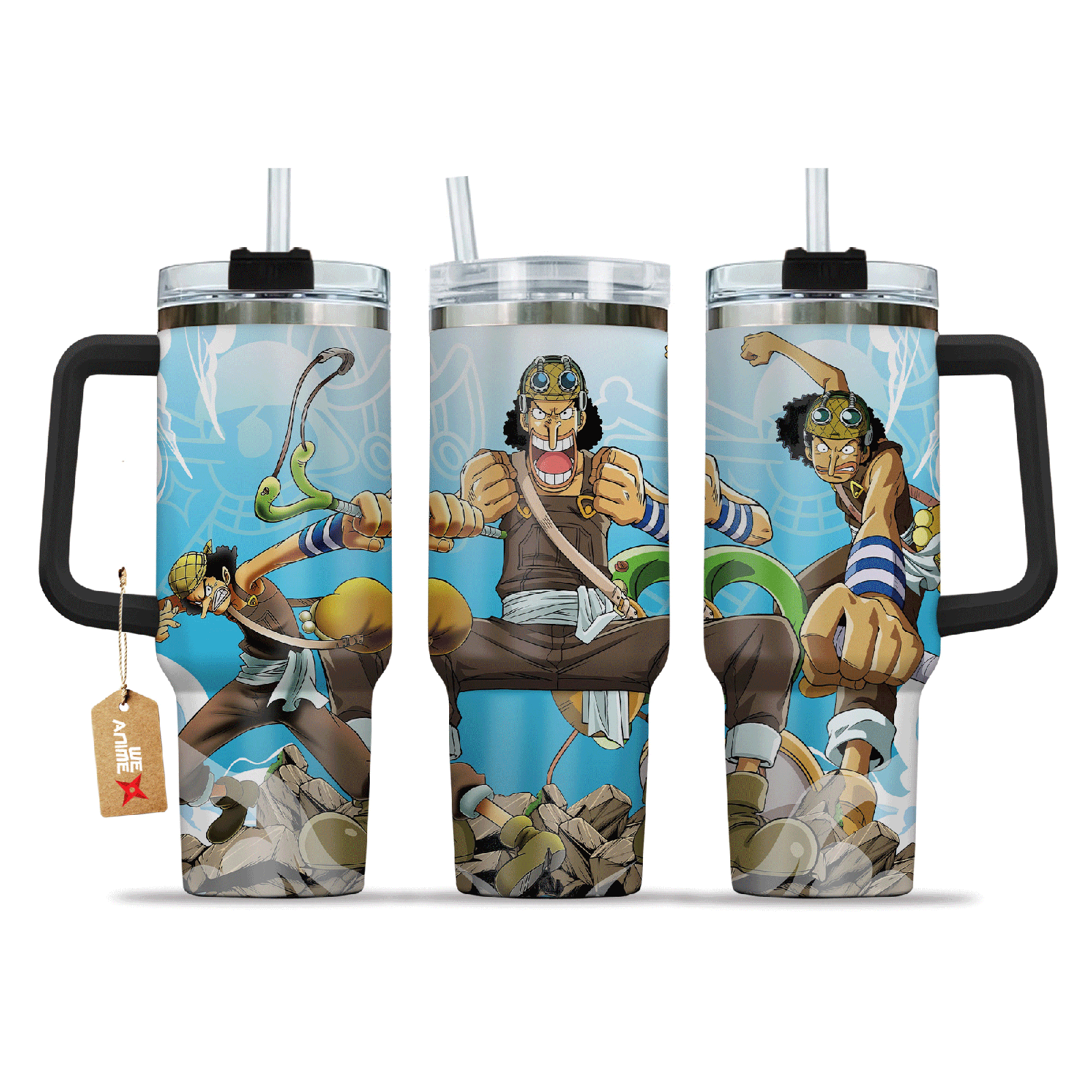 Usopp One Piece Anime Custom  40oz Quencher Stainless Steel Tumbler With Handle, Best Gift Idea NVA, Best Gift Idea NVA