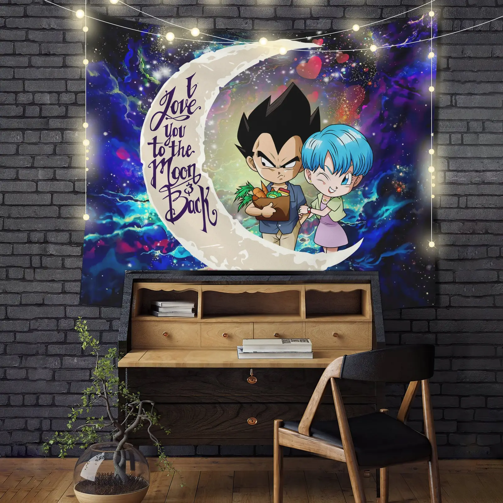 Vegeta And Bulma Dragon Ball Love You To The Moon Galaxy Tapestry Room Decor