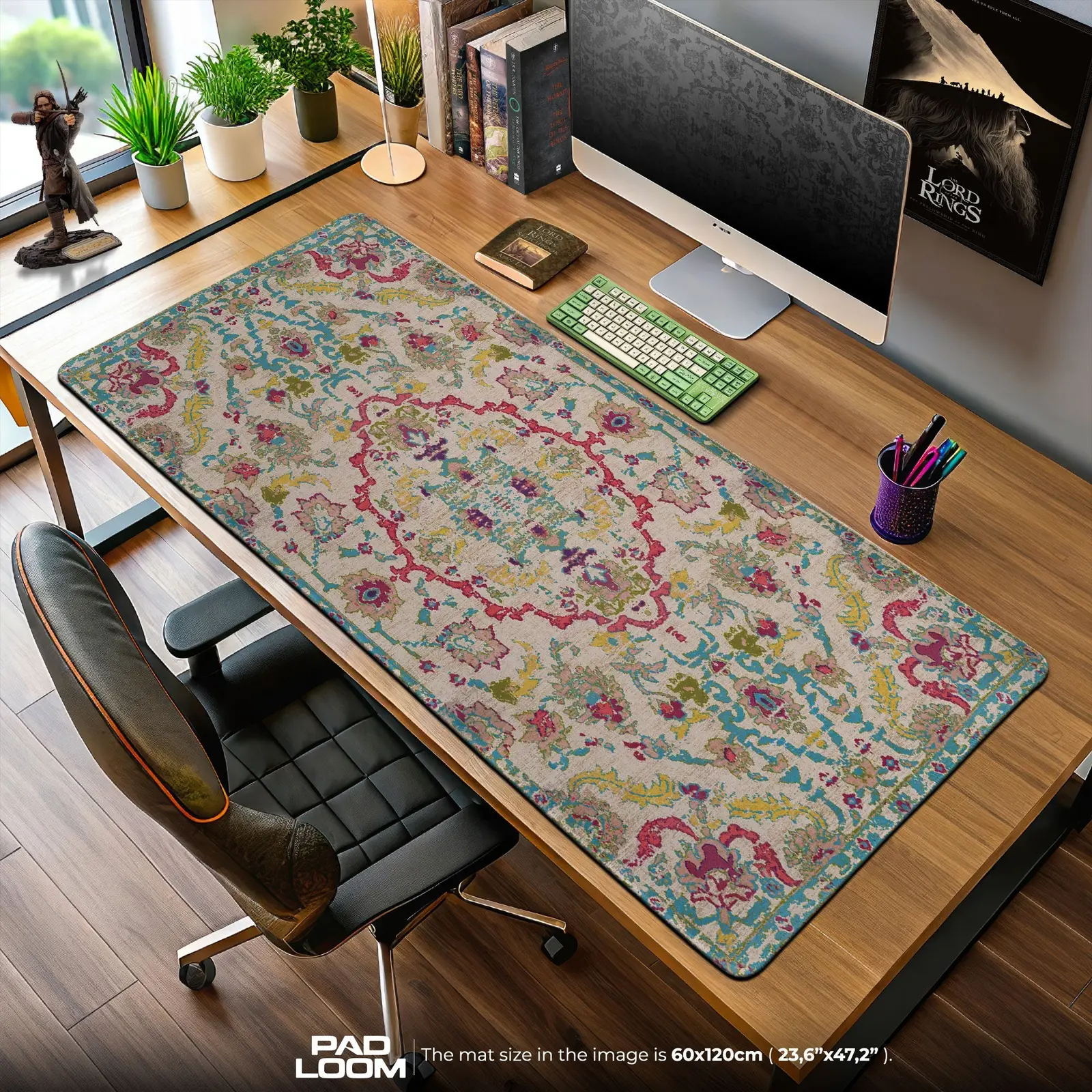 Vintage Pastel Medallion Mouse Pad, Artistic Gamer Desk Mat