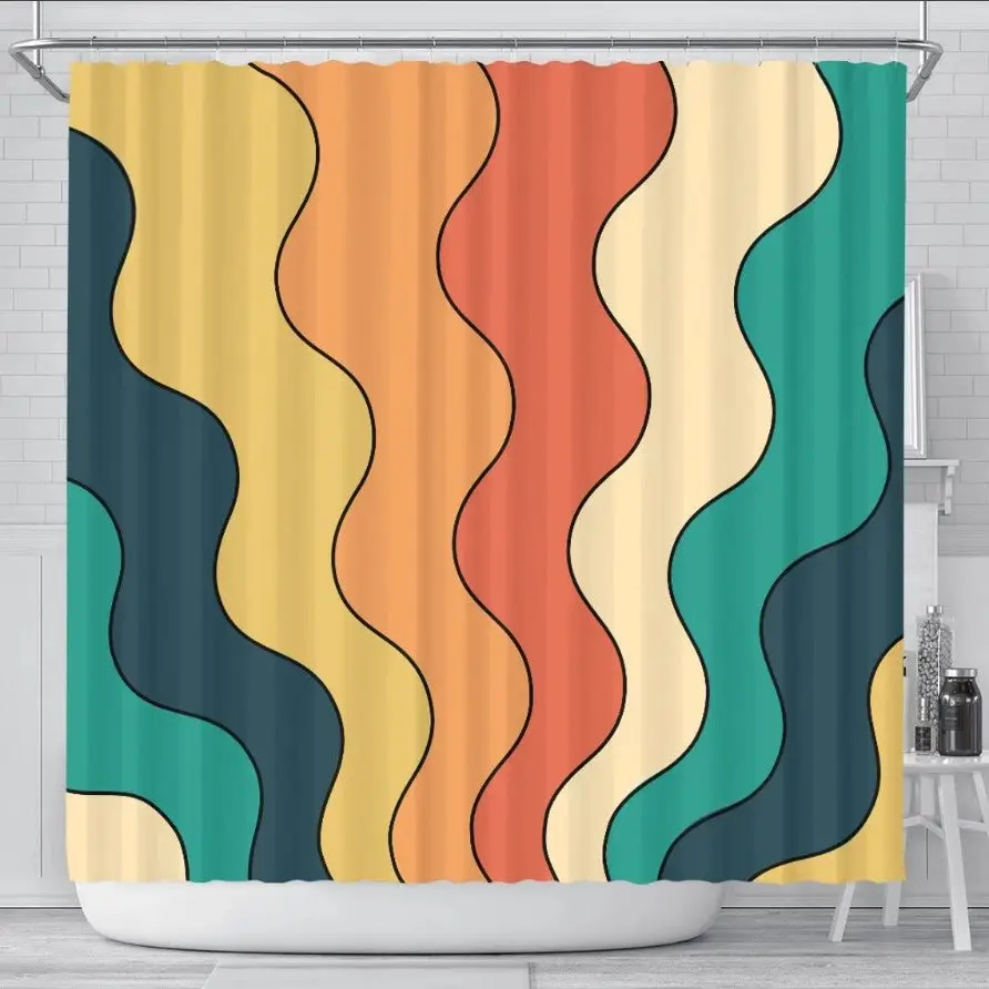 Vintage Wave Colorful Shower Curtain 