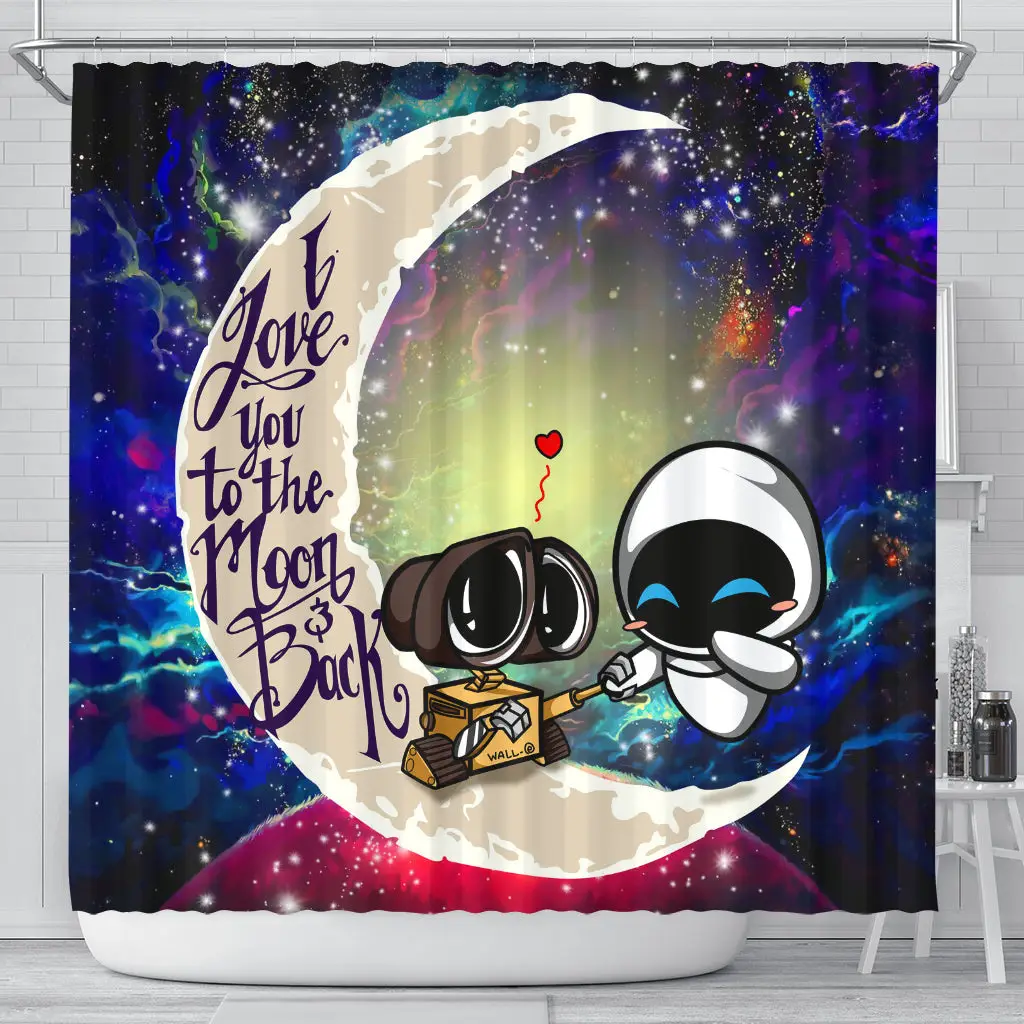 Wall-E Couple Love You To The Moon Galaxy Shower Curtain 