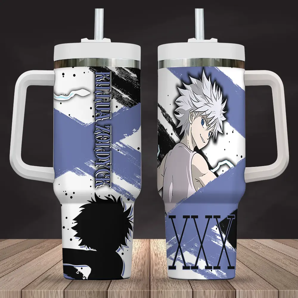 White Killua Zoldyck Hunter x Hunter Anime Custom Stanley Quencher   40oz Stainless Steel Tumbler With Handle CP