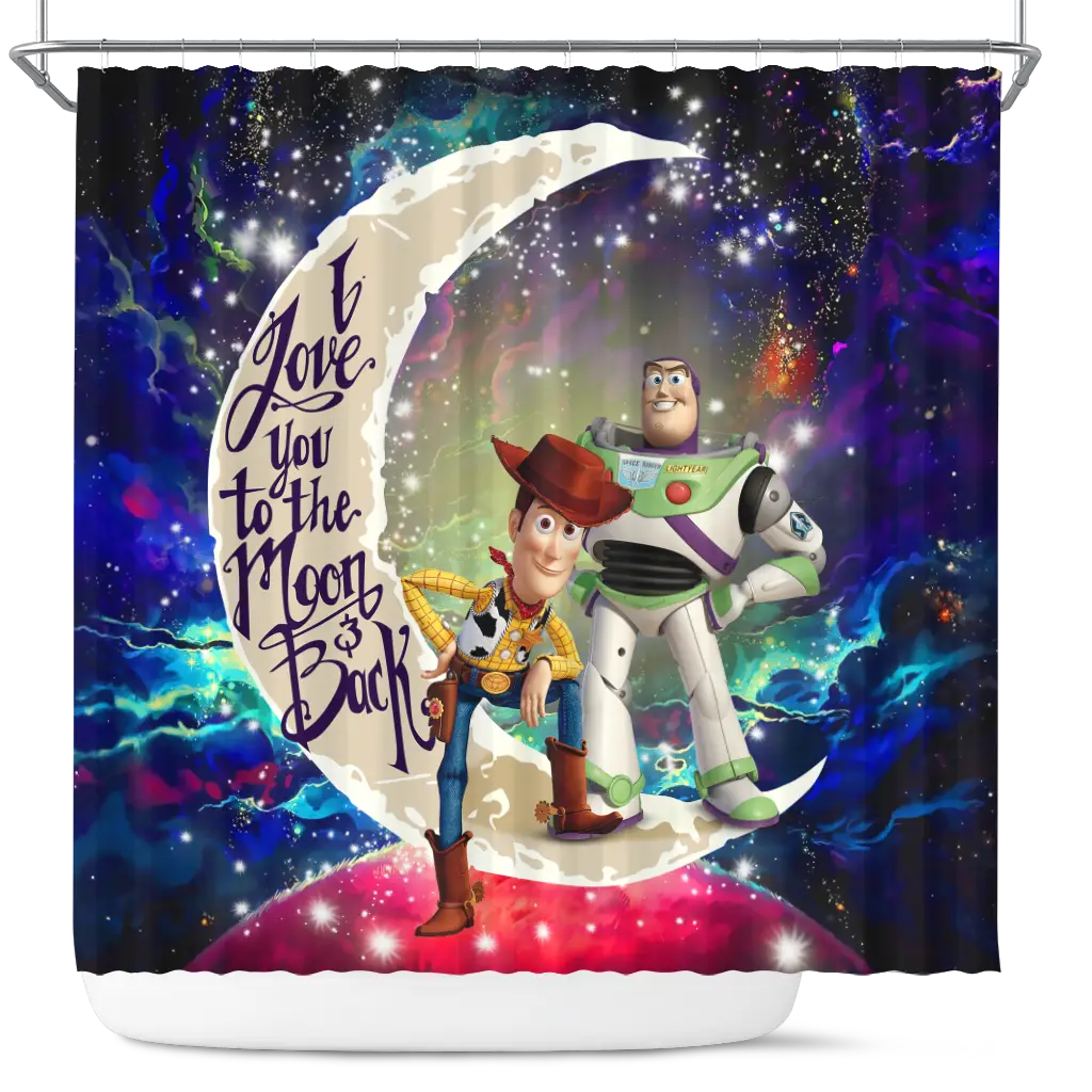 Woody And Buzz Toy Story Love You To The Moon Galaxy Shower Curtain