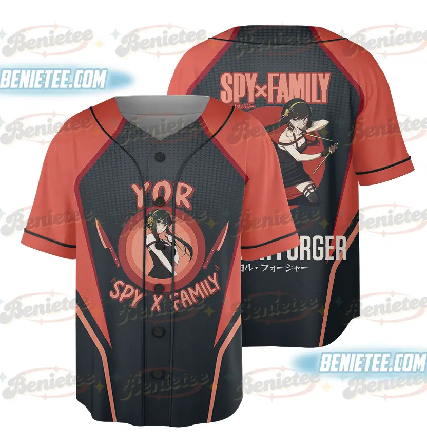 Yor Forger Spy x Family Button Up Baseball Jersey, Anime Jersey - Benietee Shop