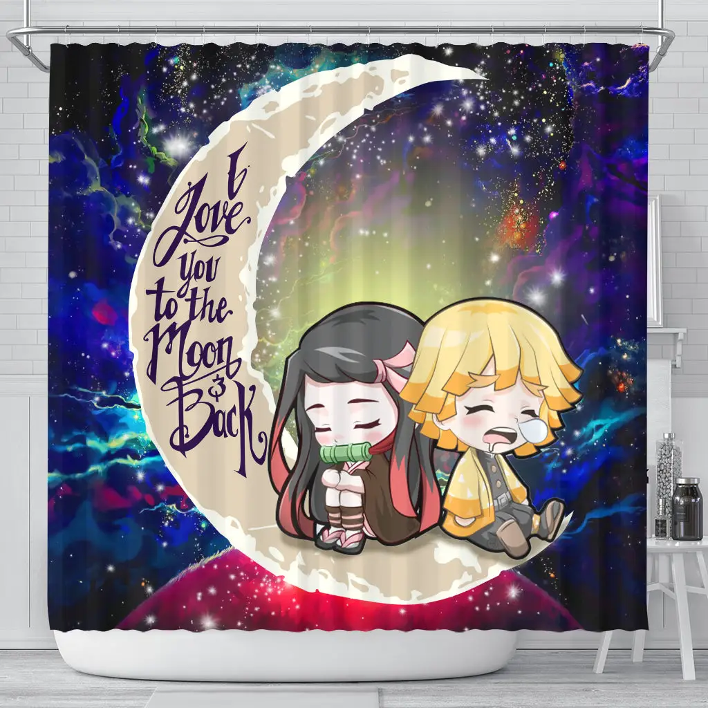 Zenitsu And Nezuko Chibi Demon Slayer Love You To The Moon Galaxy Shower Curtain 