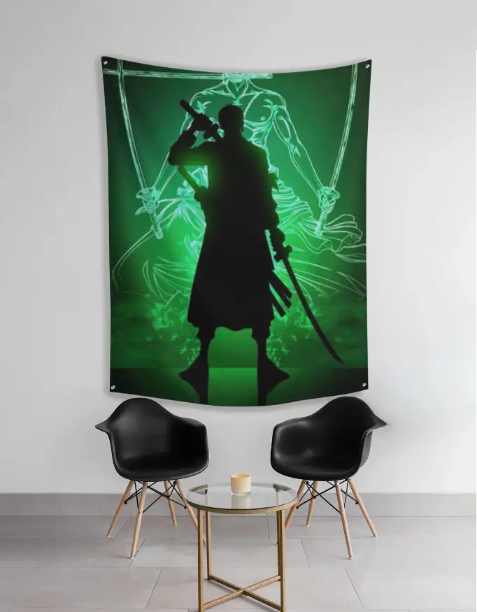 Zoro anime tapestry - Neon 3-Sword Wall Art