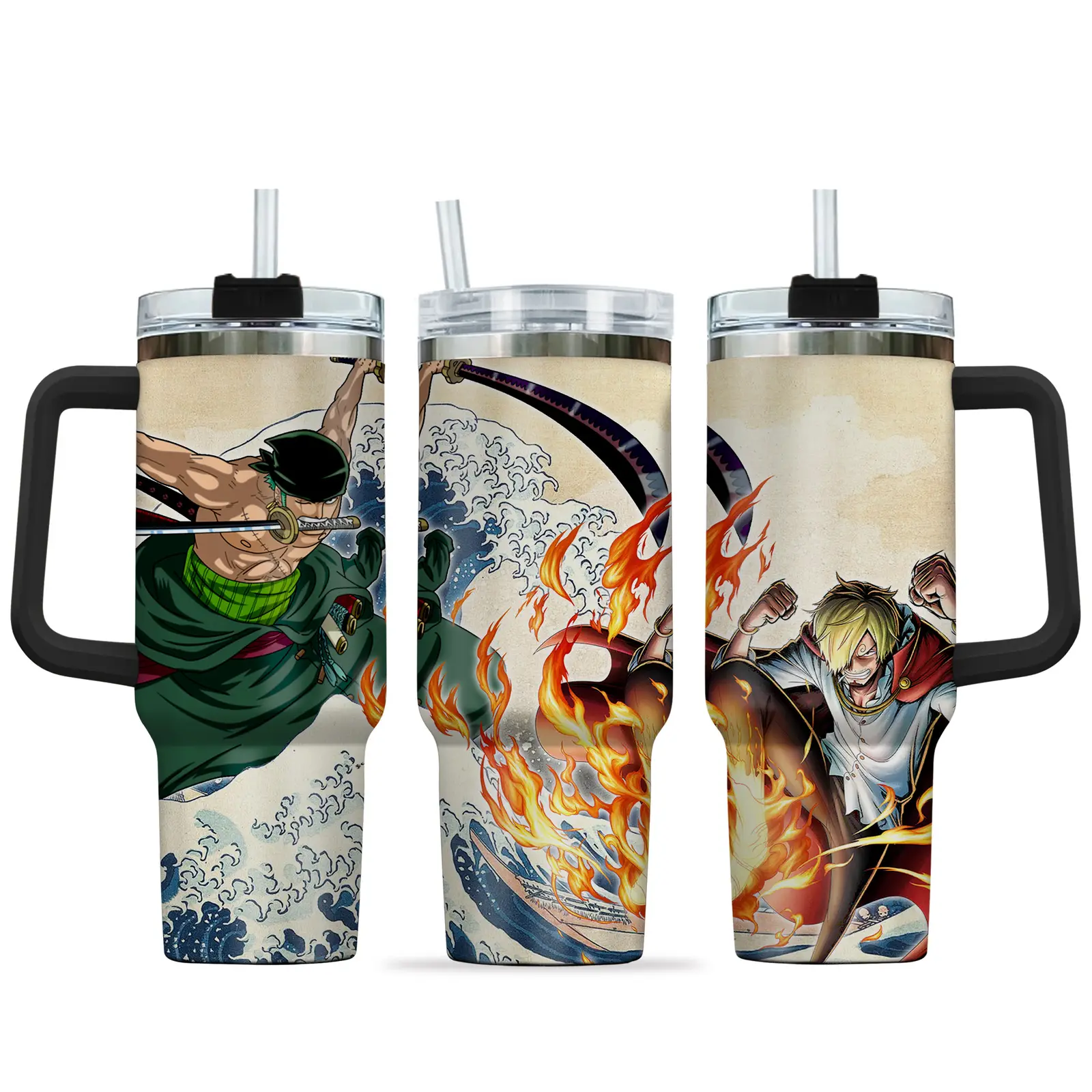 Zoro - Sanji 40oz Travel Tumbler With Handle Rivalries Kanagawa Collection