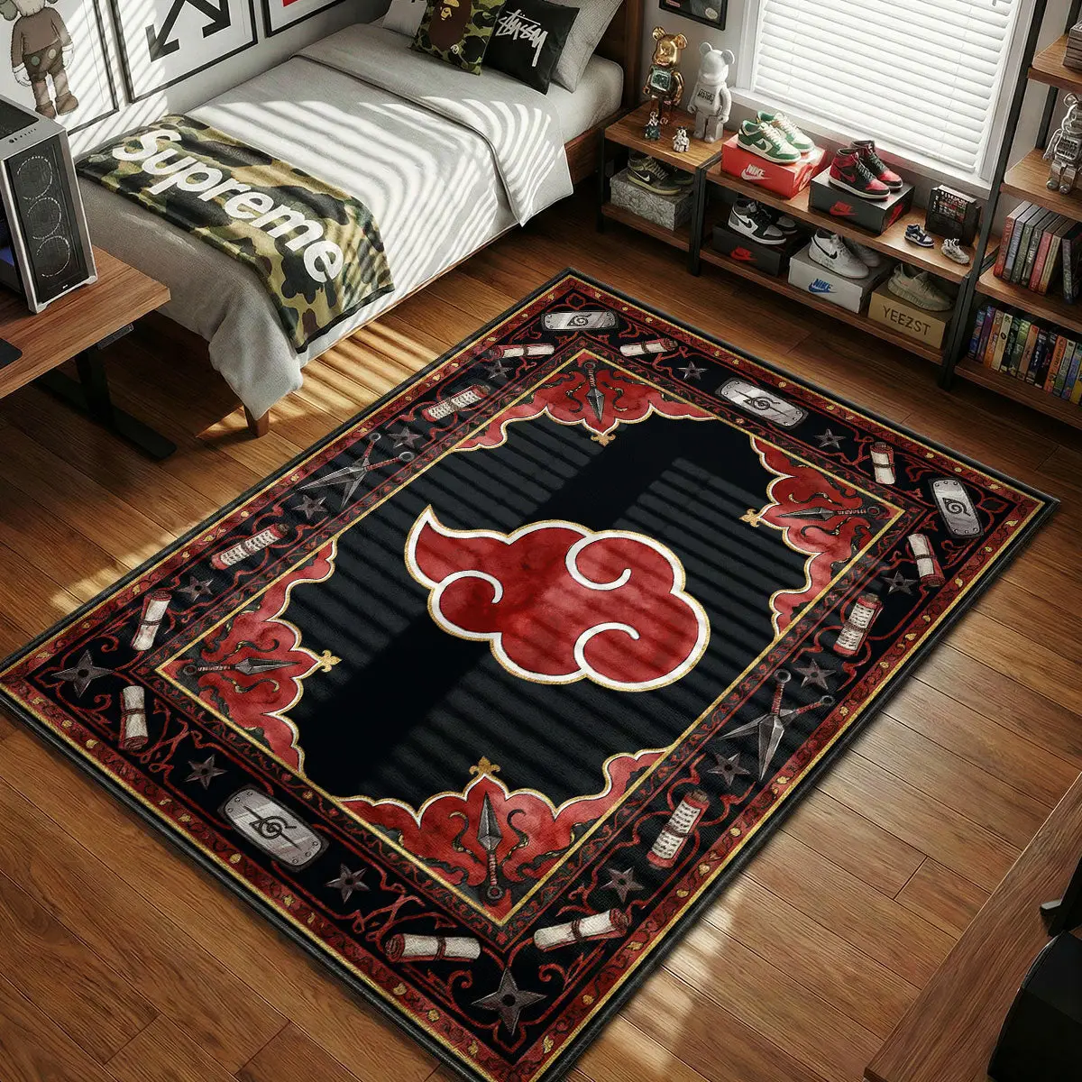 Akatsuki Red Cloud Rogue Ninja Rug - Naruto Room Mat